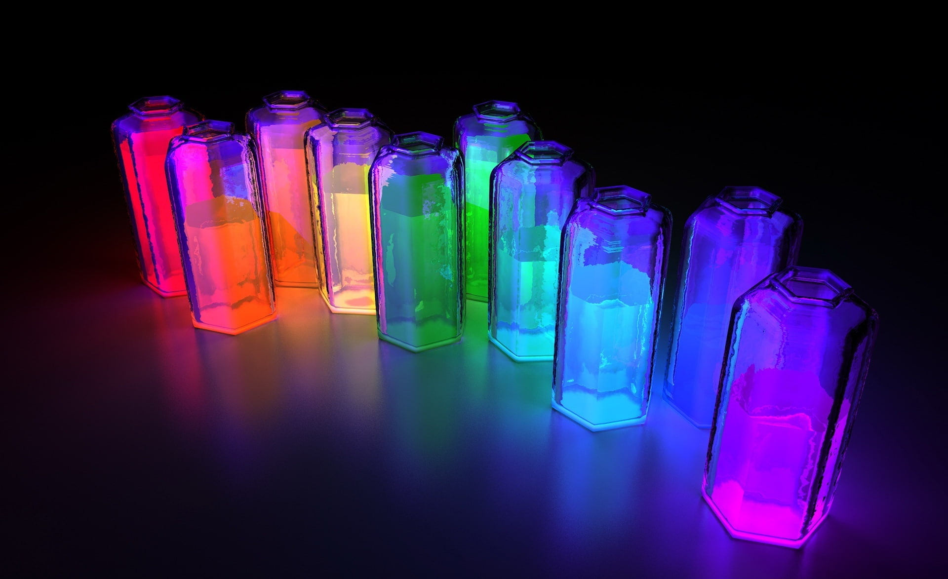 close-up, education, Colorful, indoors, glass - material, transparent, Aero, bottles, color, blue, scientific experiment, lot, purple, science, healthcare and medicine, HD Wallpaper