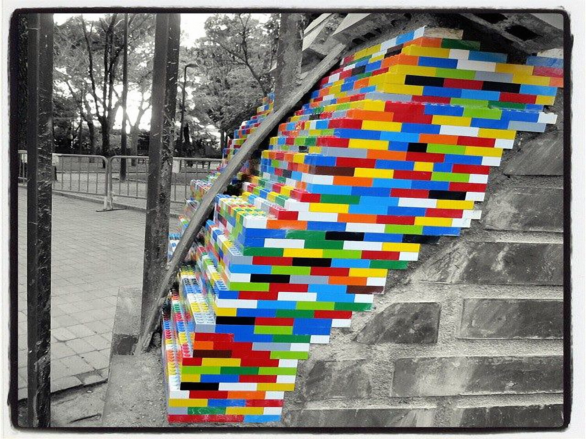 railing, built structure, no people, multi colored, creativity, footpath, staircase, plant, urban art, isolated color, art and craft, large group of objects, HD Wallpaper