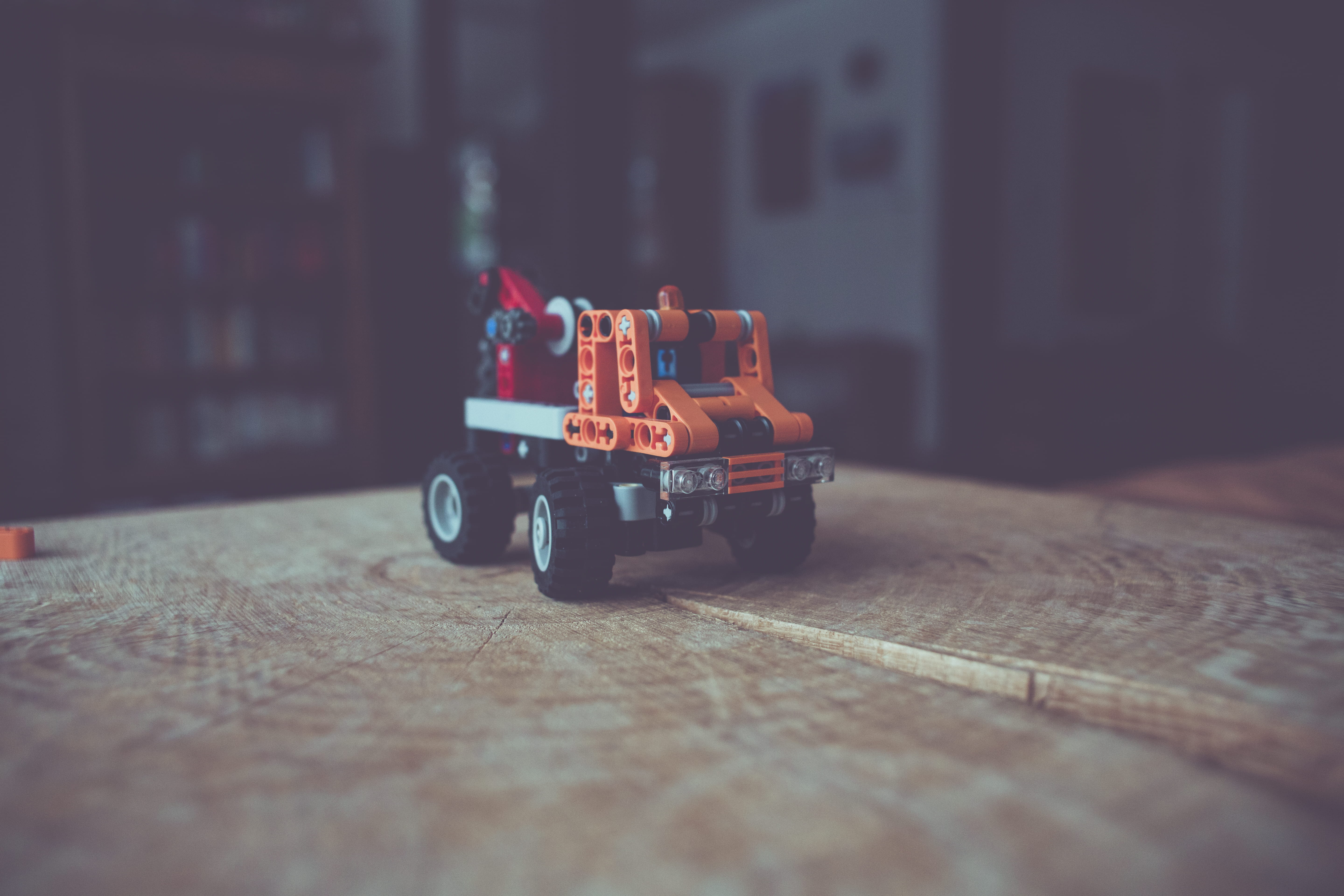 single object, freight transportation, crane, toy car, brown, lego, truck, selective, still life, selective focus, city, no people, create, street, 5K, HD Wallpaper