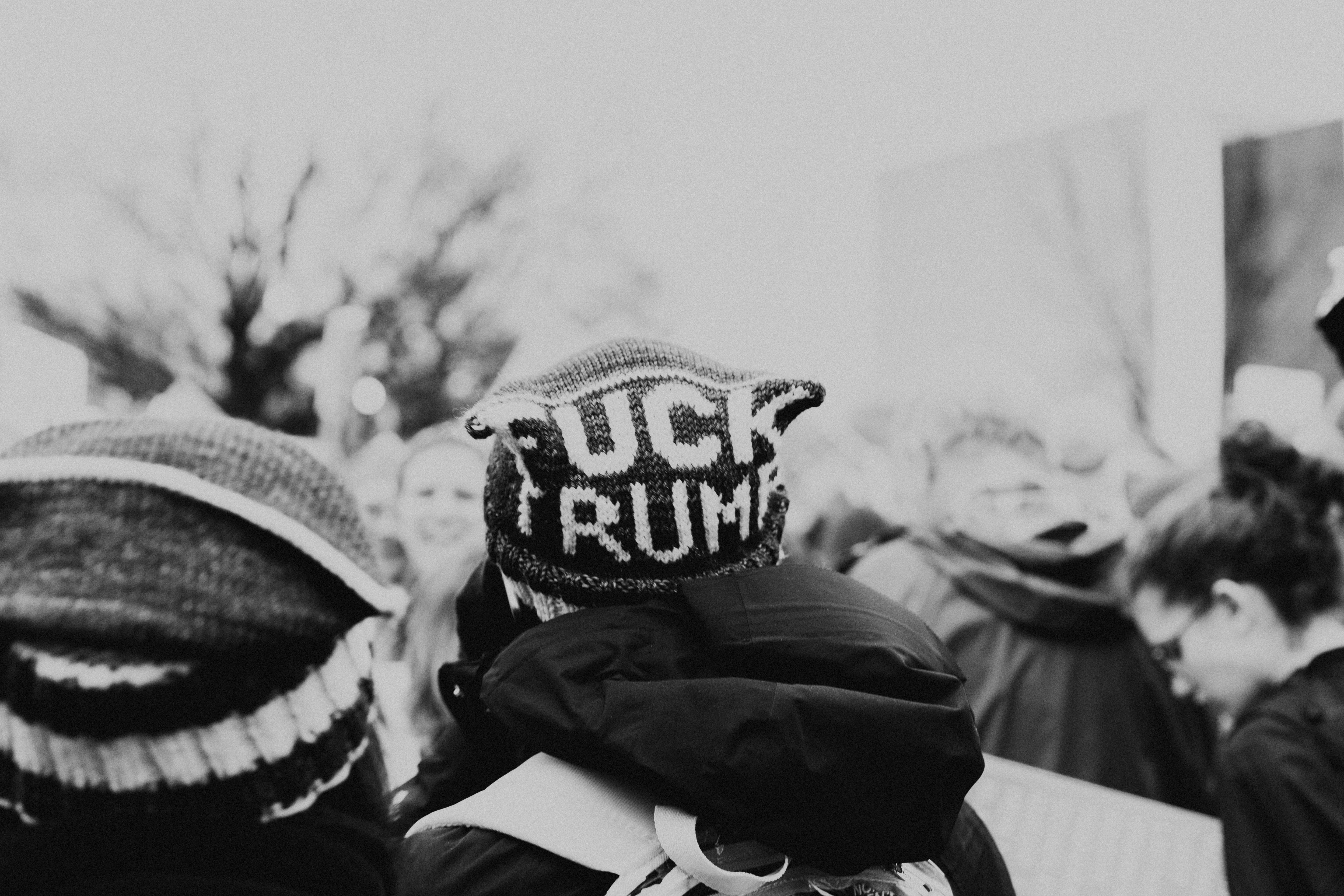childhood, obscured face, rally, unite, mask, people, group of people, government, togetherness, black and white, portrait, clothing, knit hat, focus on foreground, HD Wallpaper