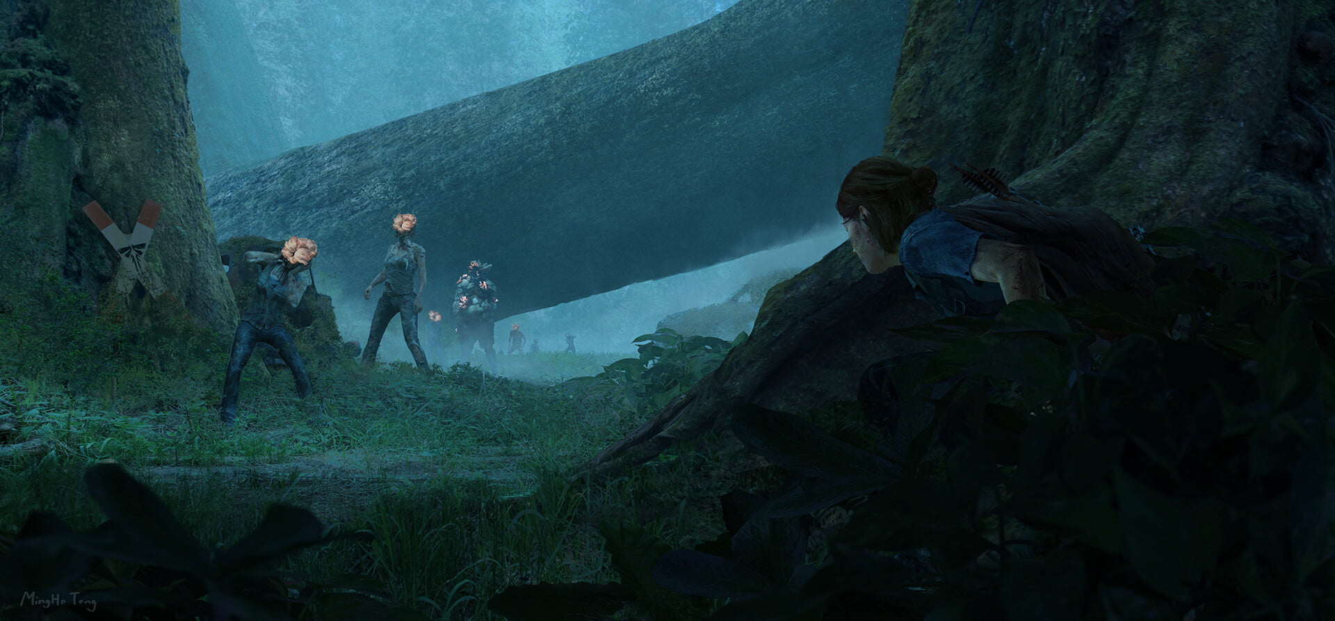 The Last of Us 2, artwork, video game art, 1080P, tree trunk, creature, video games, Mingho Tong, outdoors, Ellie, HD Wallpaper