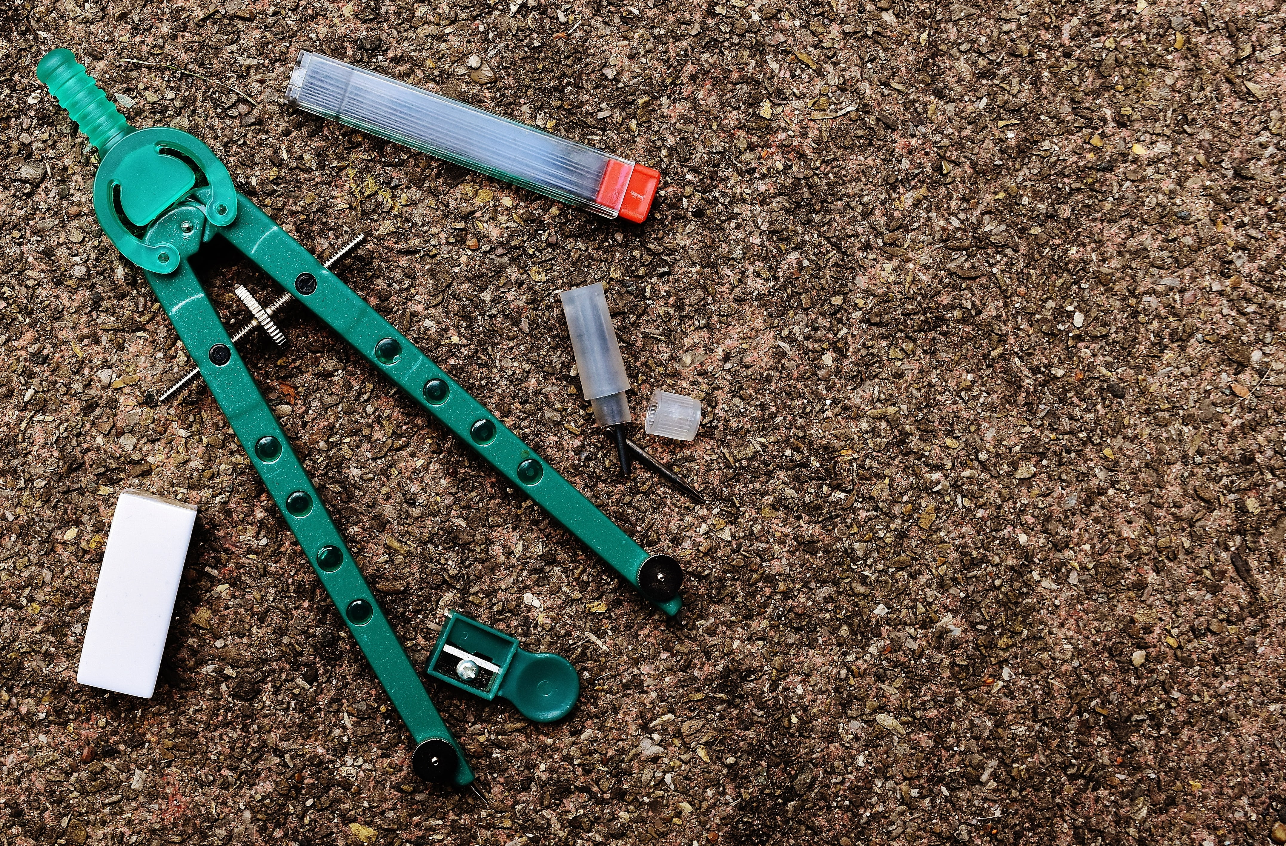 close-up, plastic, green color, desk, hand tool, office supplies, still life, field, high angle view, office accessories, work tool, metal, material, no people, HD Wallpaper