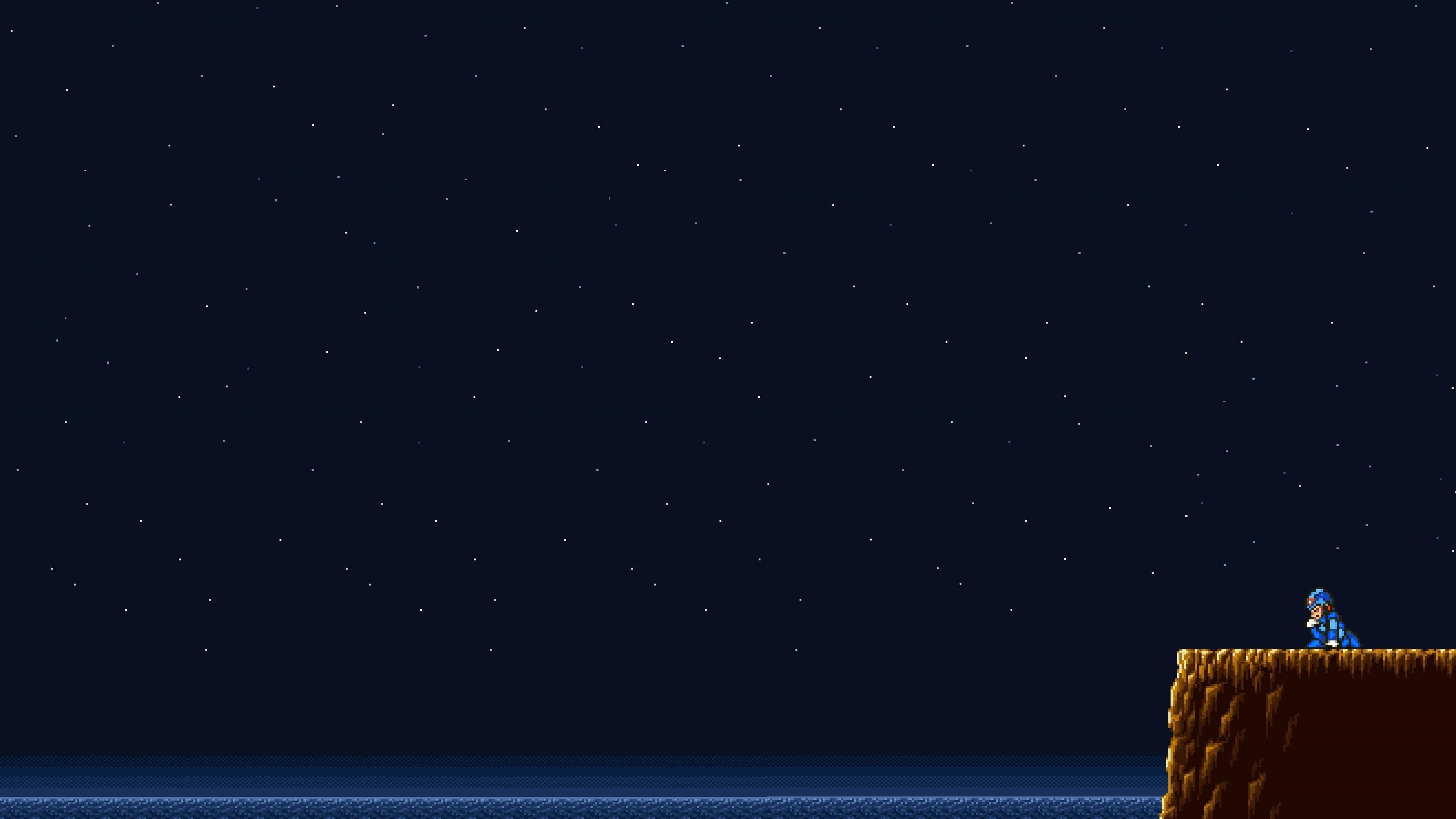 Mega Man, stars, tranquility, retro games, horizon, land, sky, tranquil scene, illustration, idyllic, copy space, beauty in nature, sea, night, scenics - nature, HD Wallpaper
