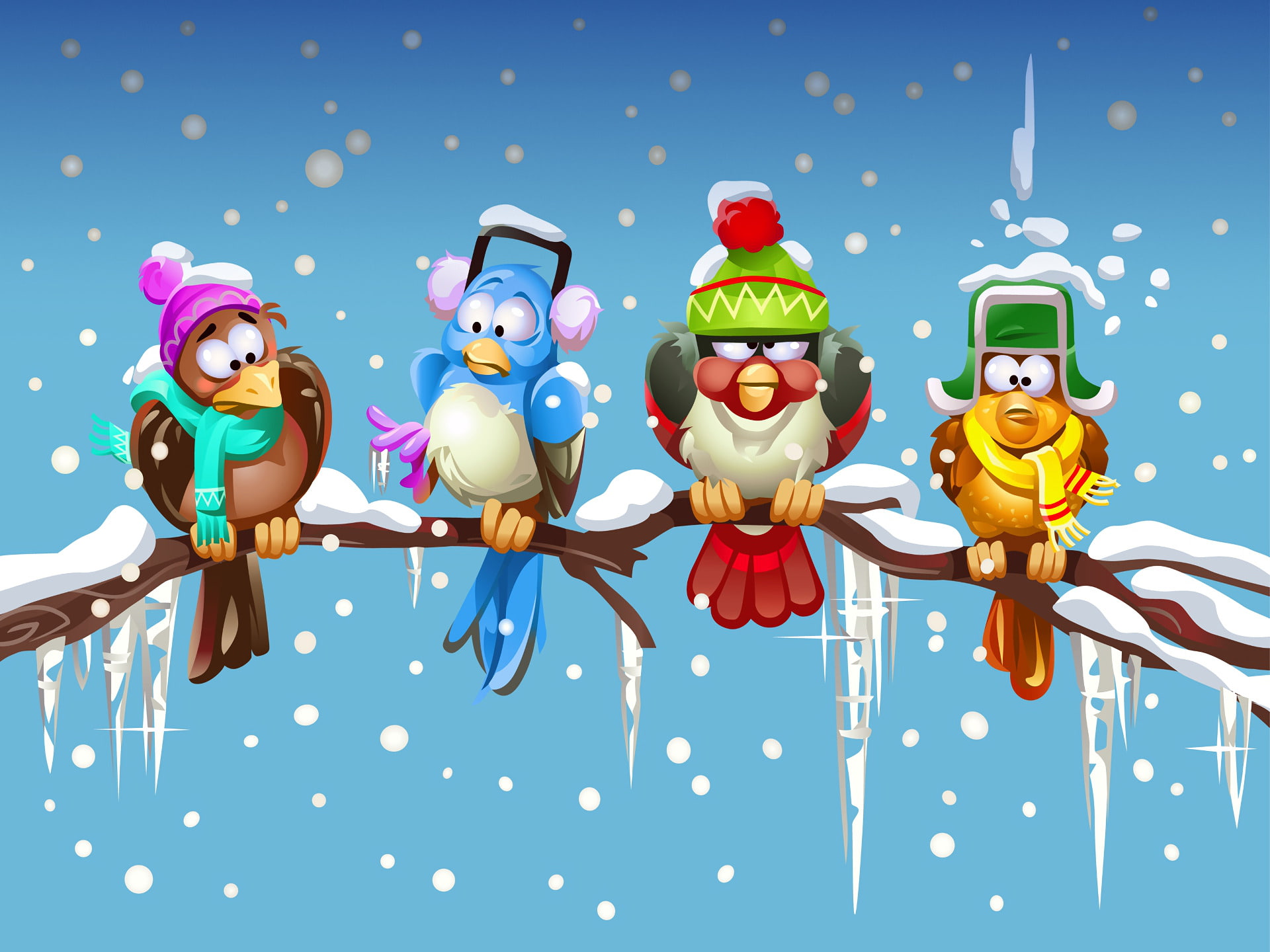 Cold, childhood, emotion, toy, holiday, mammal, smiling, happiness, Artistic, celebration, good news, doll, Animal, decoration, 1080P, Winter, Snow, Bird, HD Wallpaper