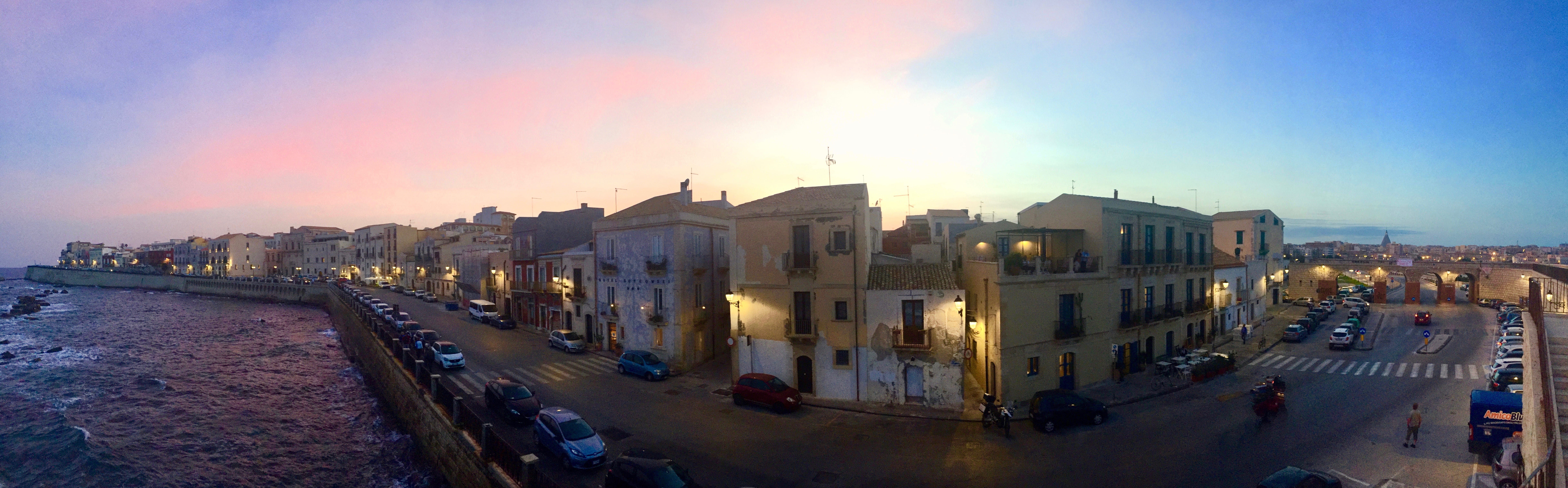 illuminated, sicily, transportation, building, sunset, automobile, downtown, car, mode of transportation, panoramic, 8K, travel, town, water, built structure, HD Wallpaper