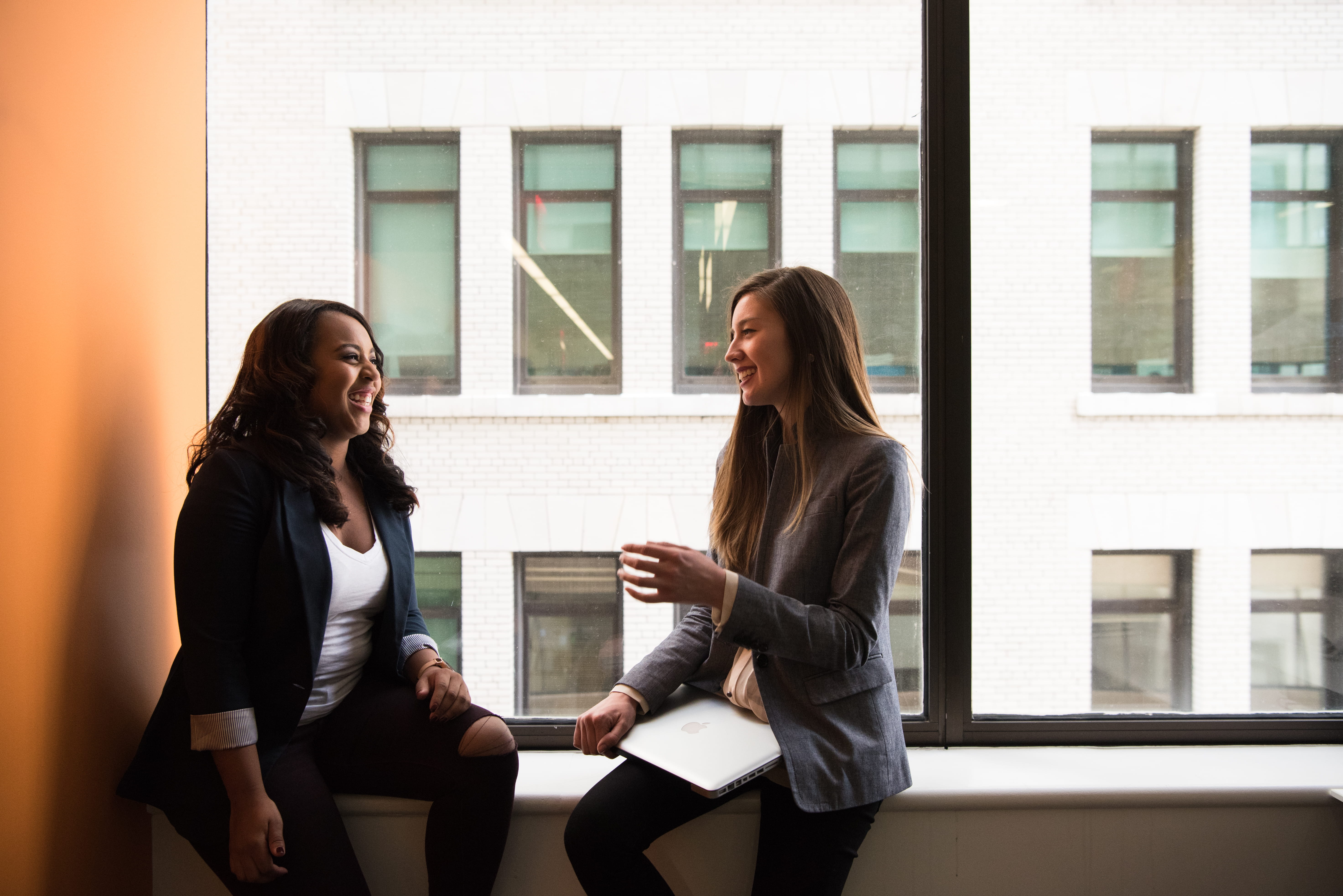long hair, talking, built structure, communication, young adult, office, black, full, 5K, gray, teenager, architecture, young women, windows, real people, HD Wallpaper