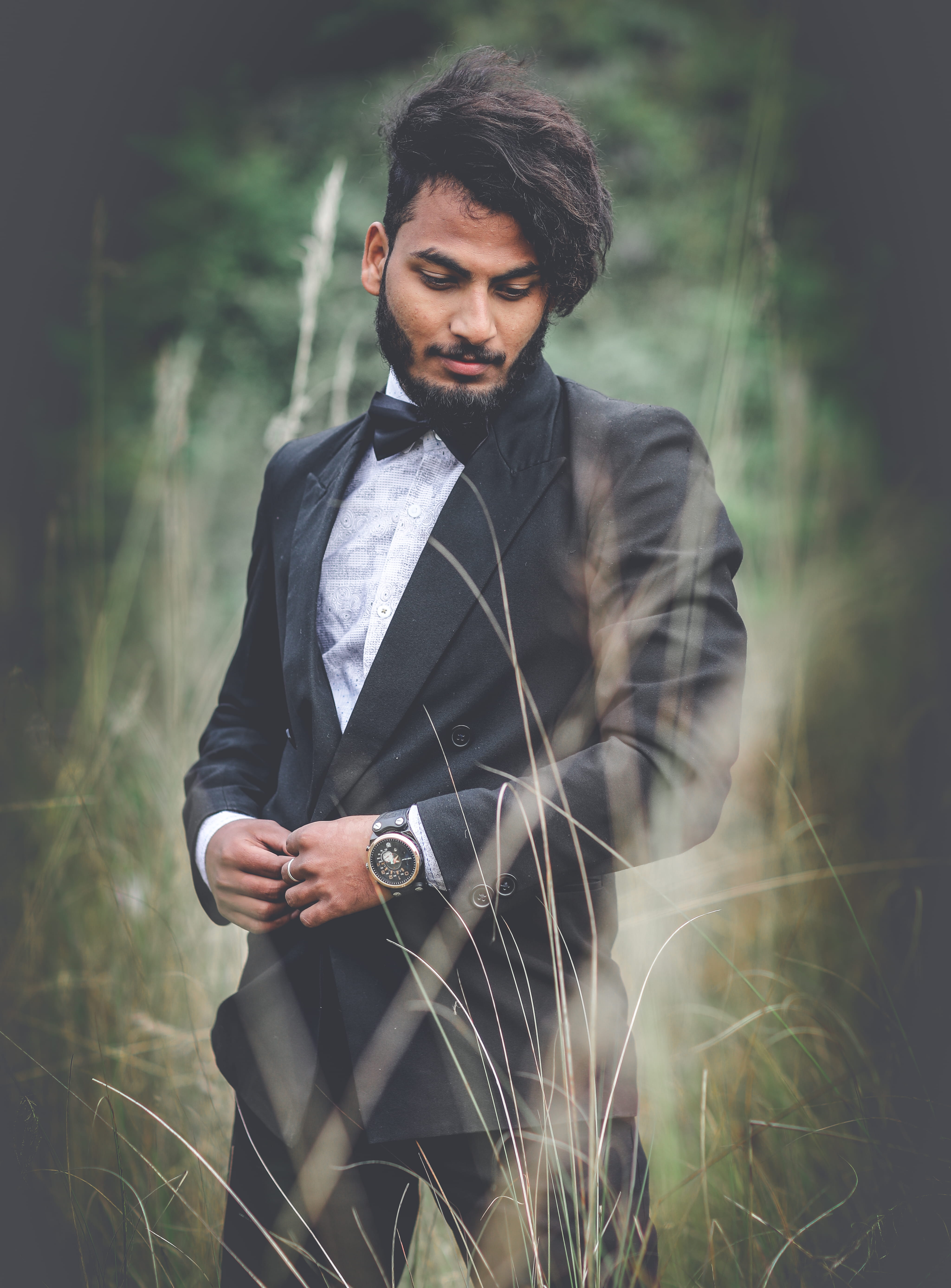 bow tie, portrait, guy, watch, model, facial hair, formal coat, photoshoot, lifestyles, plant, casual clothing, clothing, looking, leisure activity, young men, Phone HD Wallpaper