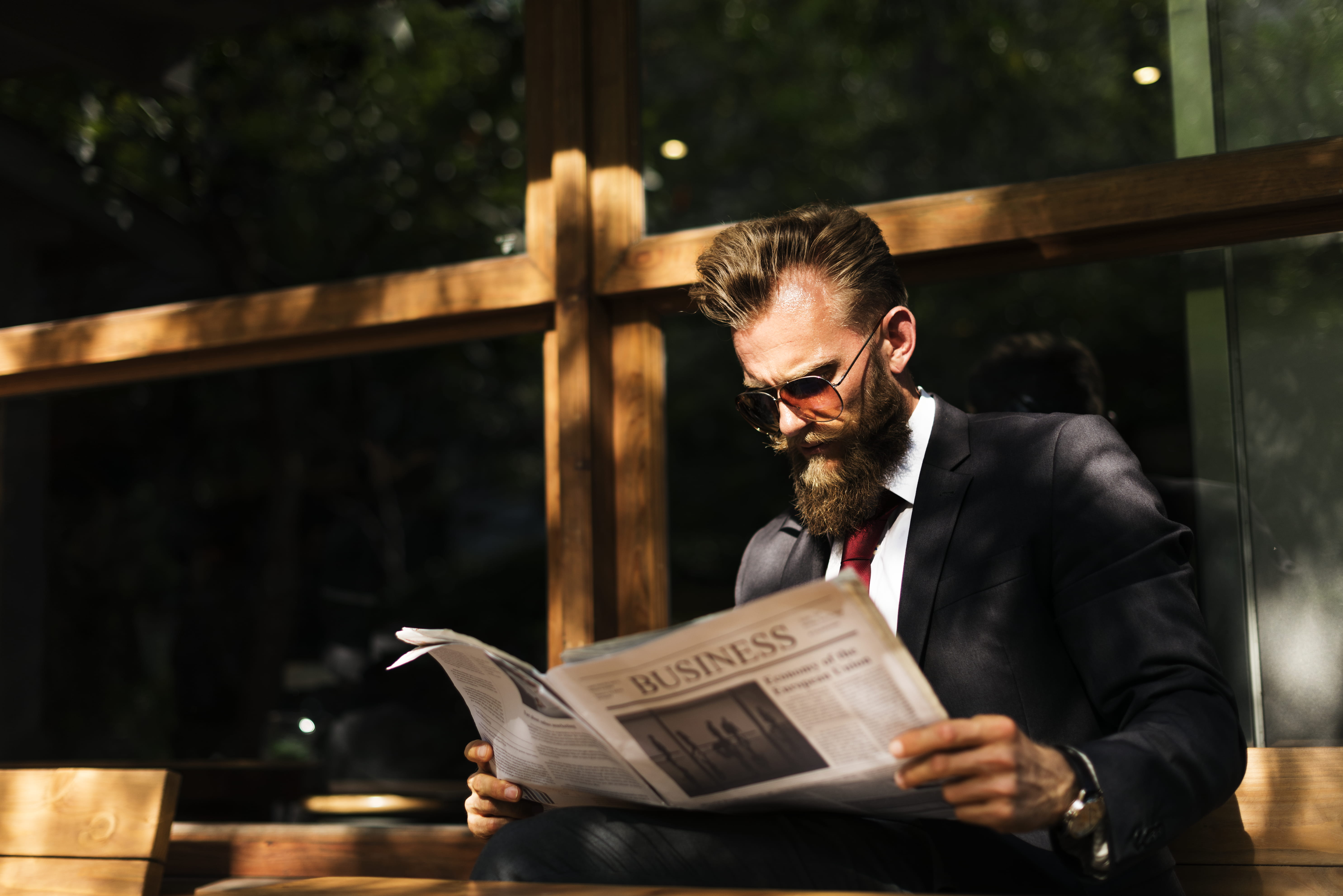 real people, one person, well-dressed, communication, business, males, young men, activity, formal coat, reading, paper, men, beard, sunglasses, front view, HD Wallpaper