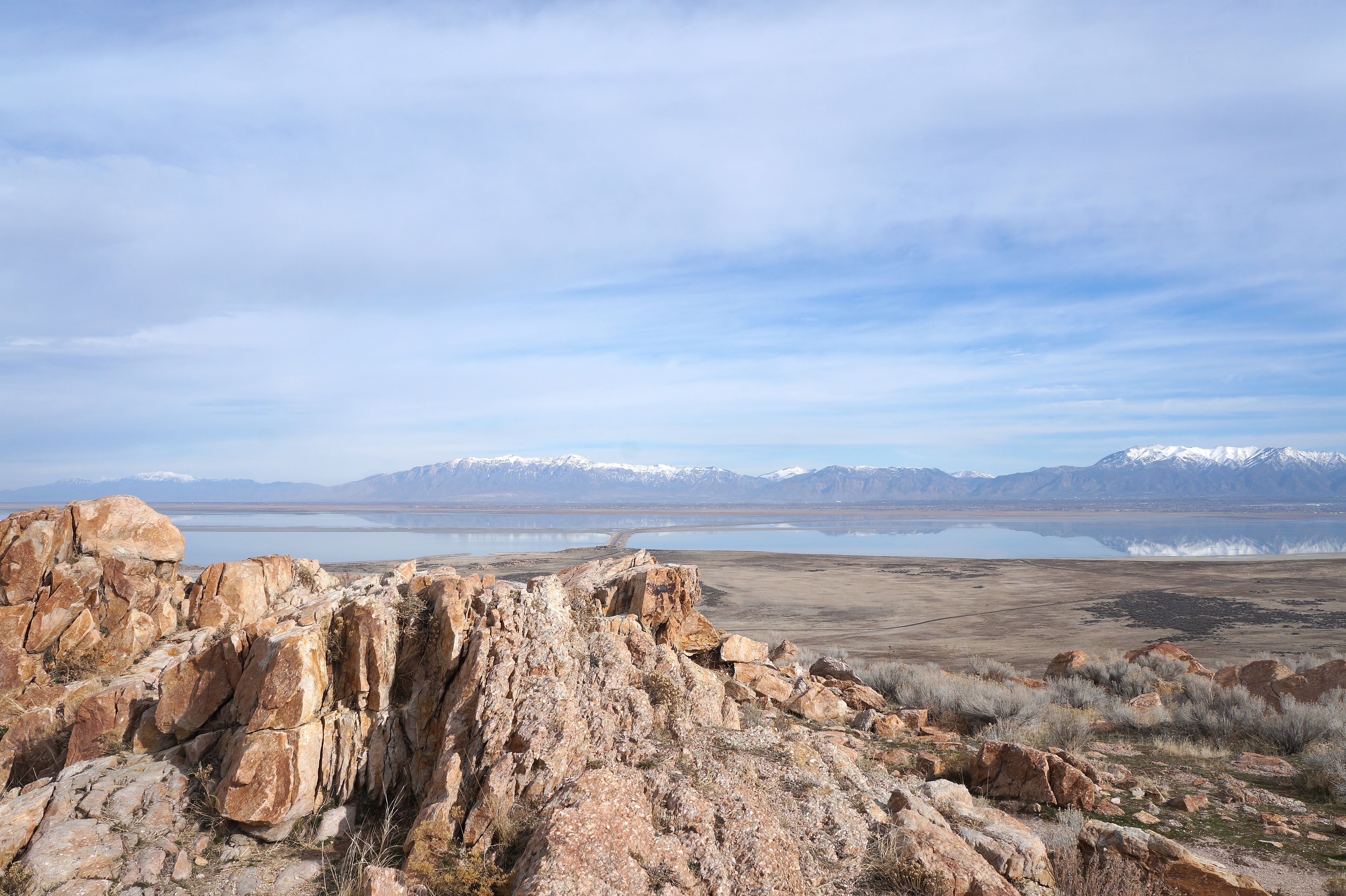 nature, tranquility, scenics - nature, cloud - sky, utah, mountain, sky, eroded, water, great salt lake, rock - object, solid, outdoors, 5K, antelope island, HD Wallpaper