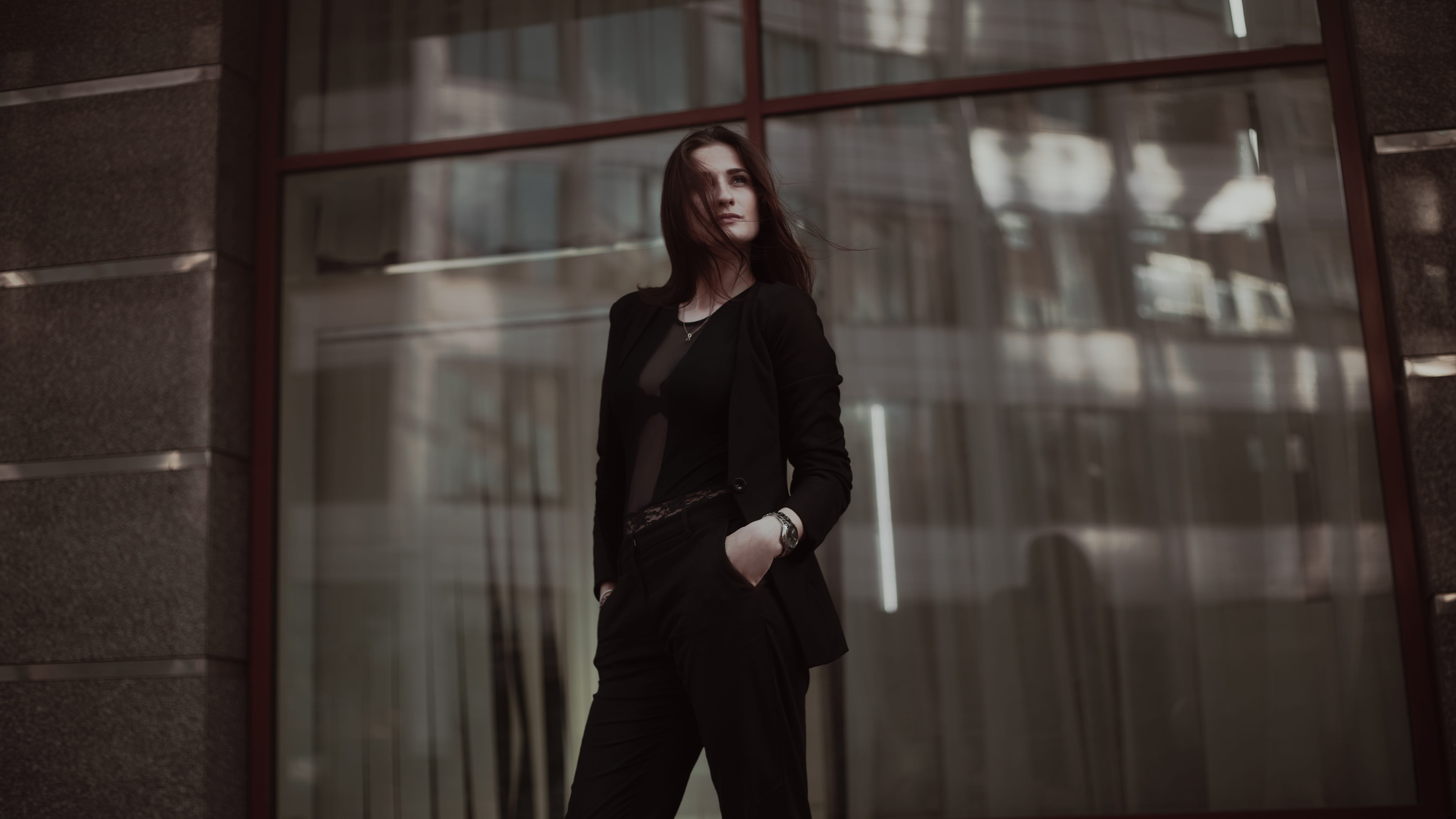business person, business, corporate attire, contemplation, front view, wear, women, leather, beautiful woman, model, window, 5K, hair, young adult, glamour, HD Wallpaper