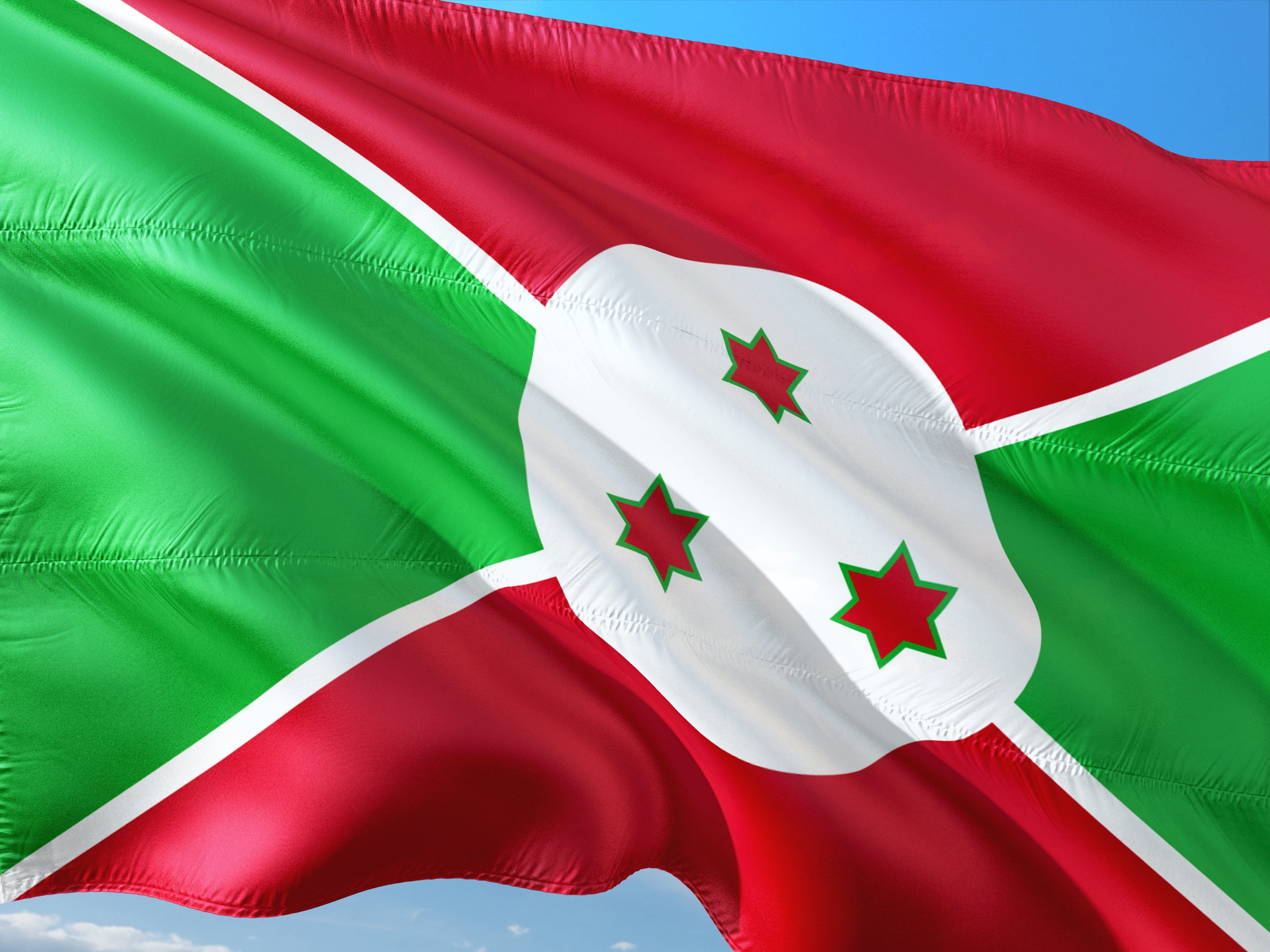 white color, 4K, no people, red, pride, plant part, flag, burundi, international, leaf, patriotism, waving, nature, environment, insignia, textile, wind, HD Wallpaper