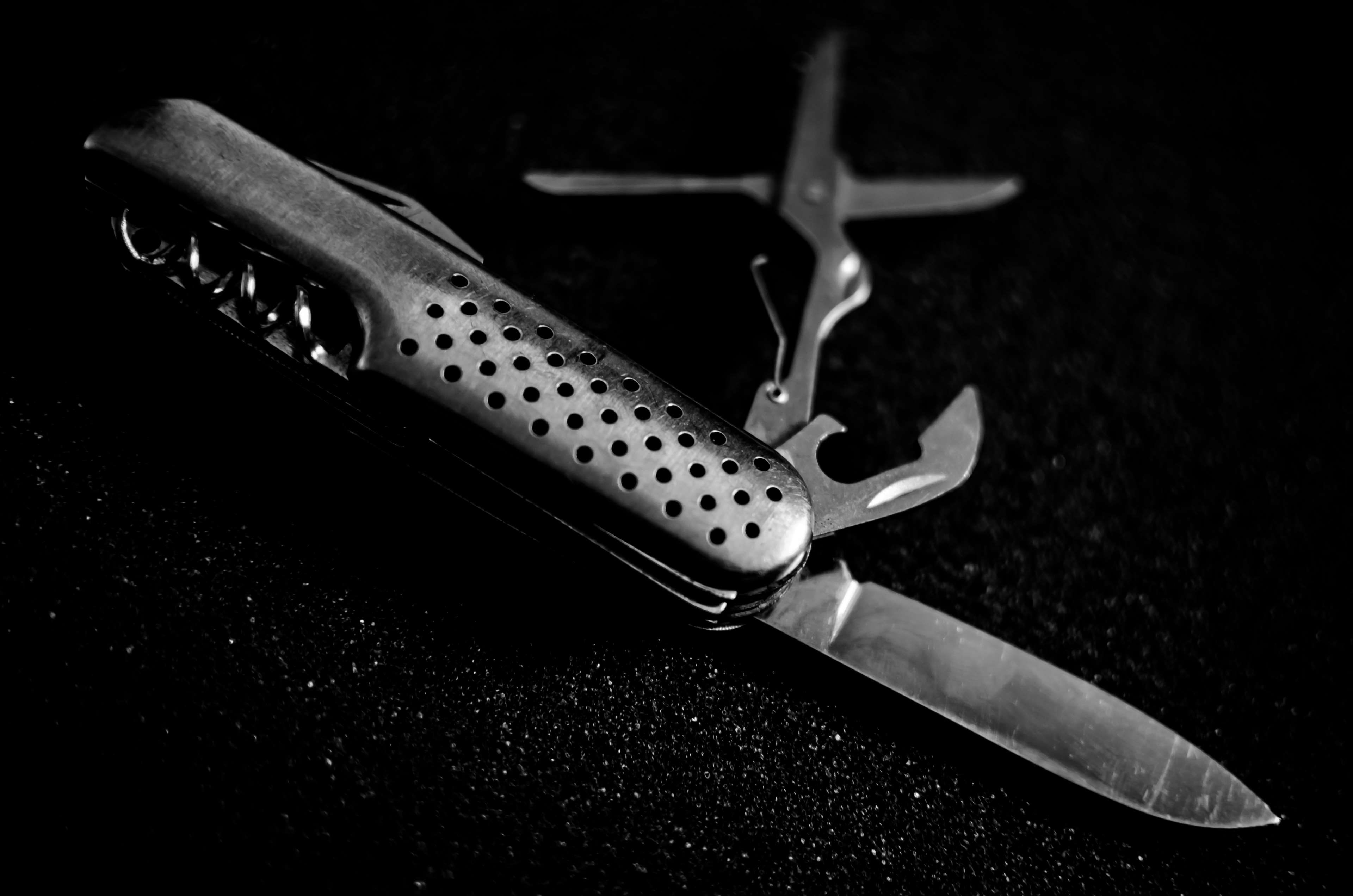 life, choice, swiss, sharp, focus on foreground, lowkey, still life, high angle view, 4K, single object, knife, selective focus, no people, metal, two objects, HD Wallpaper
