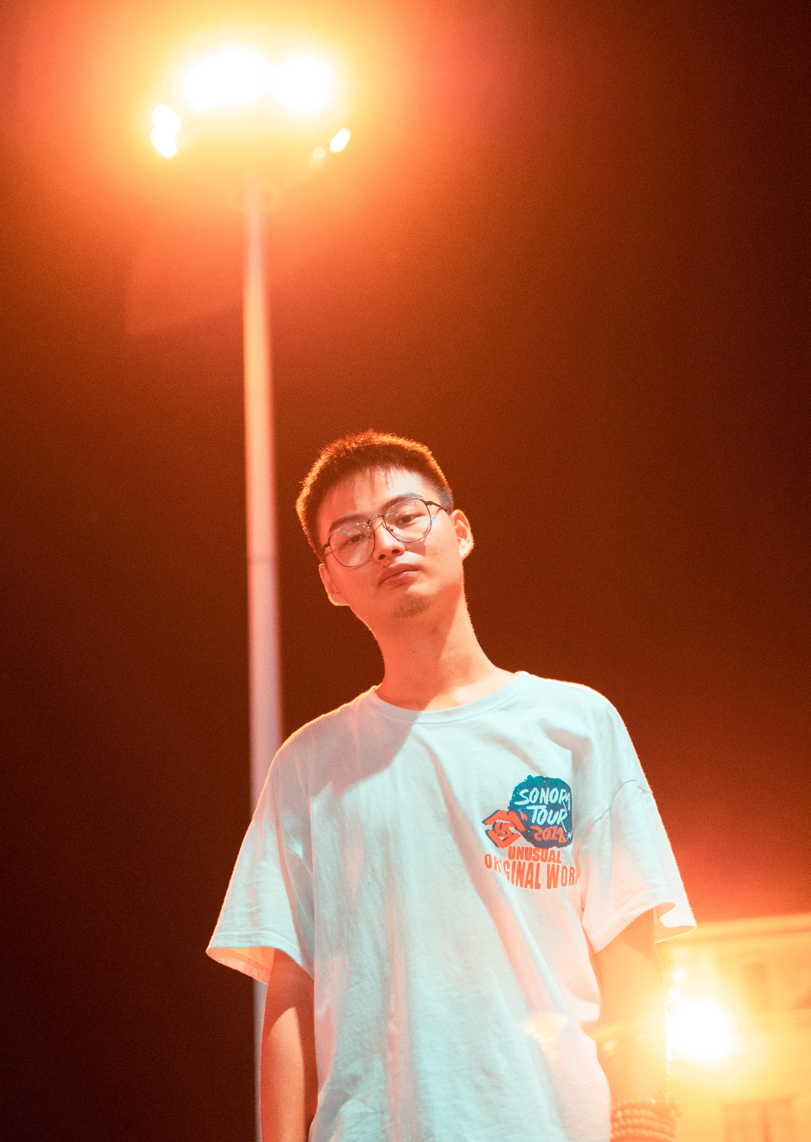 lifestyles, night life, post, three quarter length, long sleeve, glasses, illuminated, standing, banister, man, leisure activity, near, handrail, light, Phone HD Wallpaper