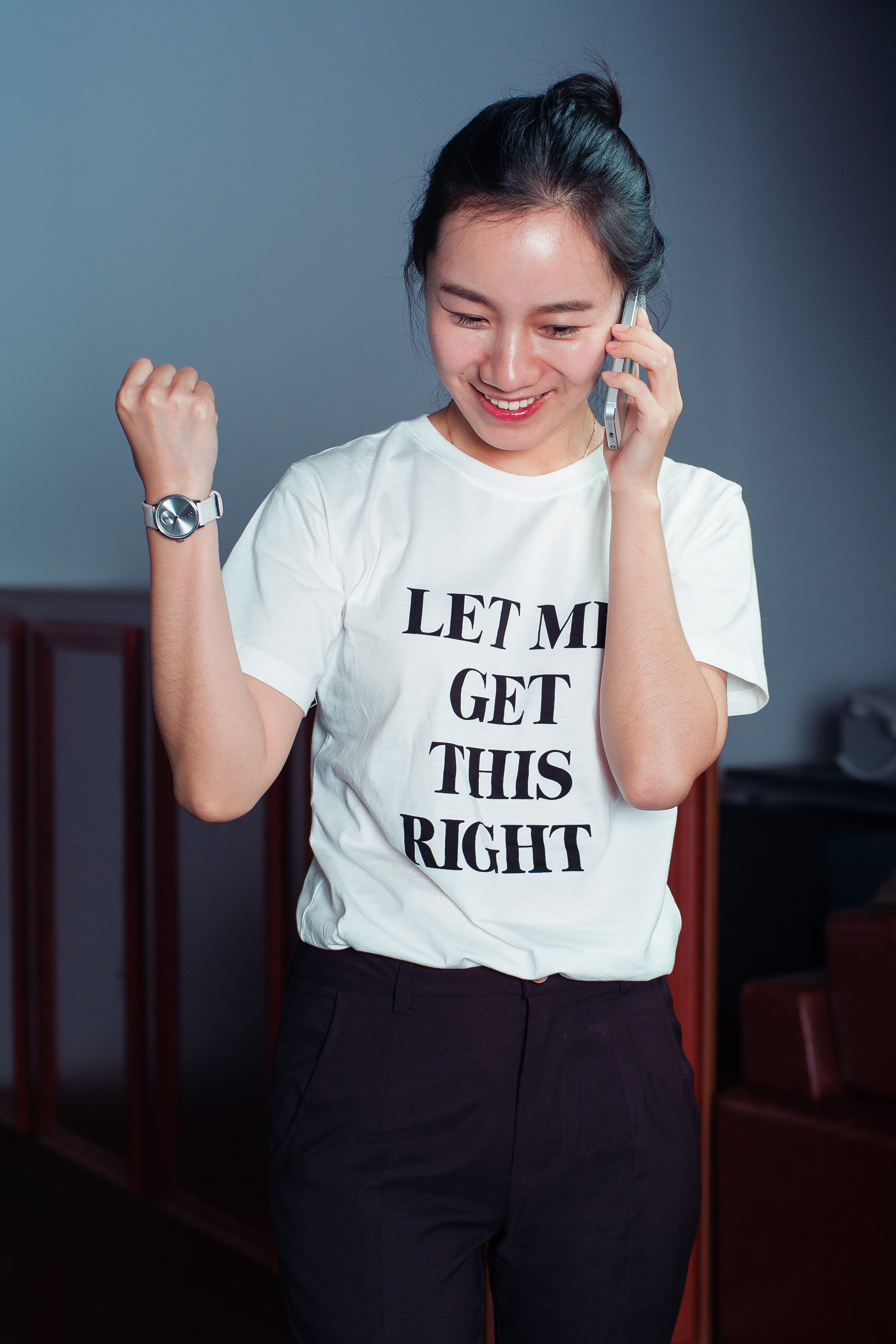 t-shirt, man, beauty, arm, apparel, human, finger, person, western script, text, studio, hairstyle, beautiful woman, three quarter length, long sleeve, Phone HD Wallpaper