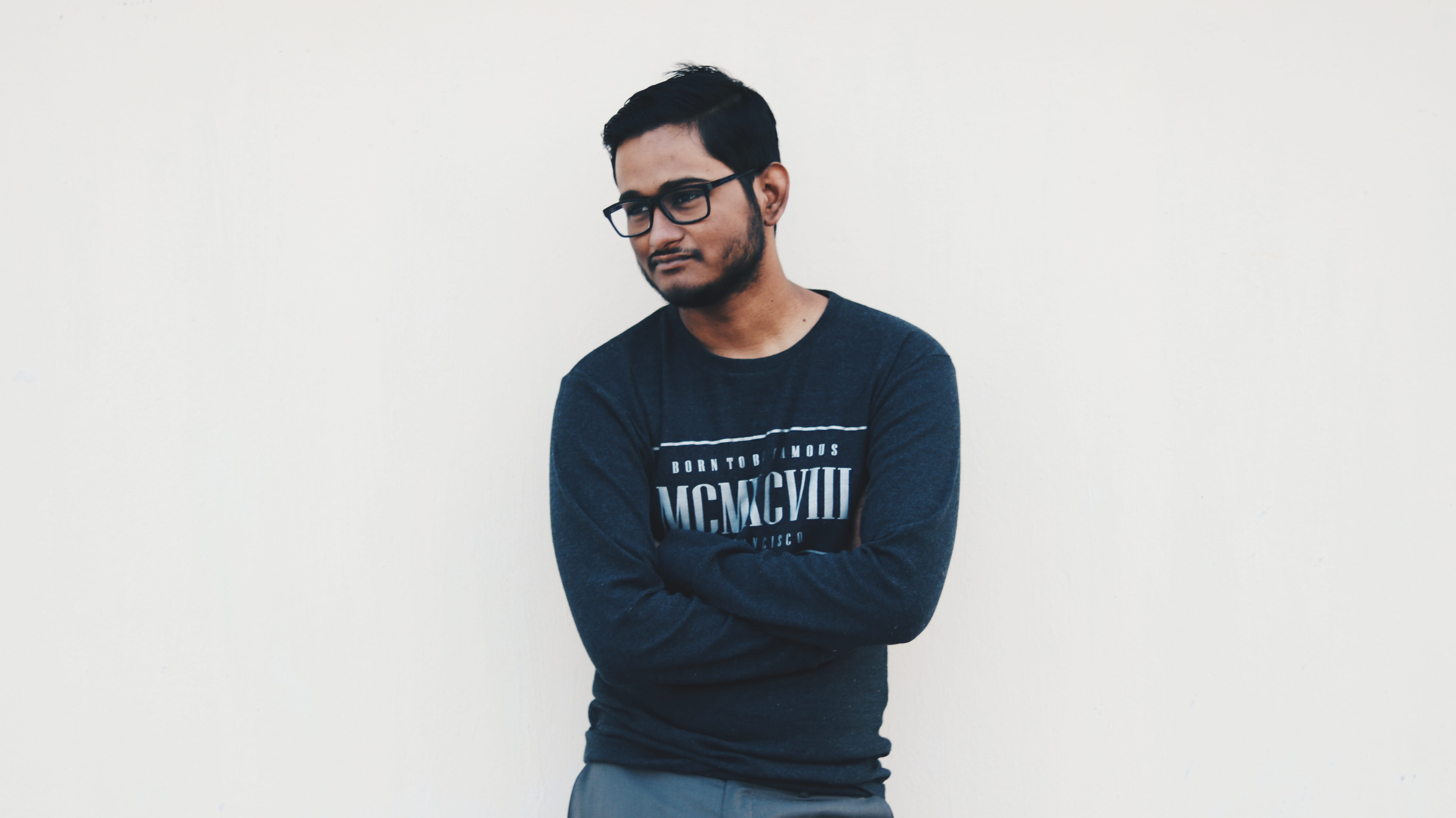 accessory, pants, face, text, one person, men, indoors, photography, denim, portrait, casual clothing, front view, man, sweatshirt, accessories, contemplation, HD Wallpaper