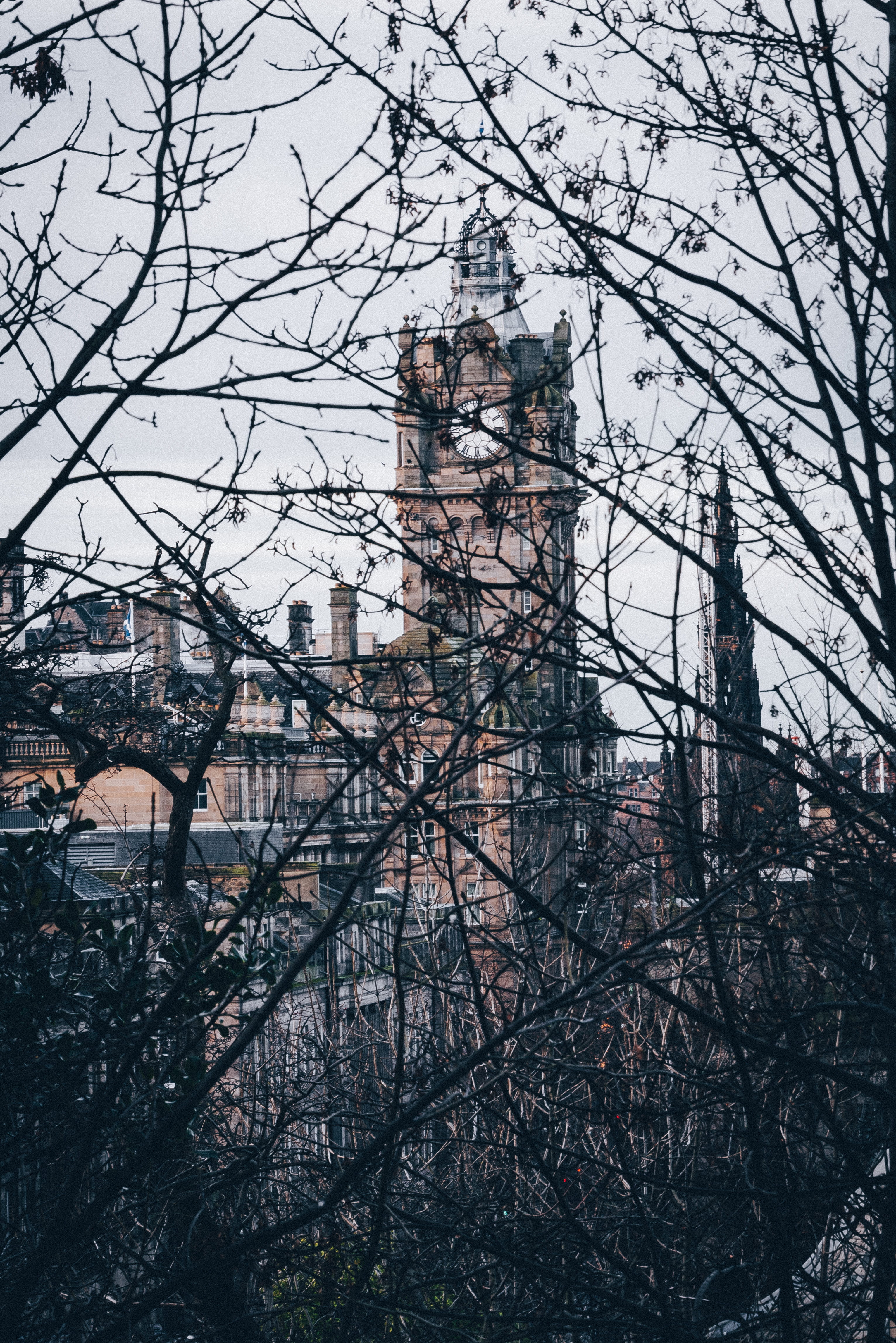 city, no people, town, sky, tower, steeple, high rise, travel destinations, outdoors, urban, architecture, bare tree, light, built structure, building exterior, Phone HD Wallpaper