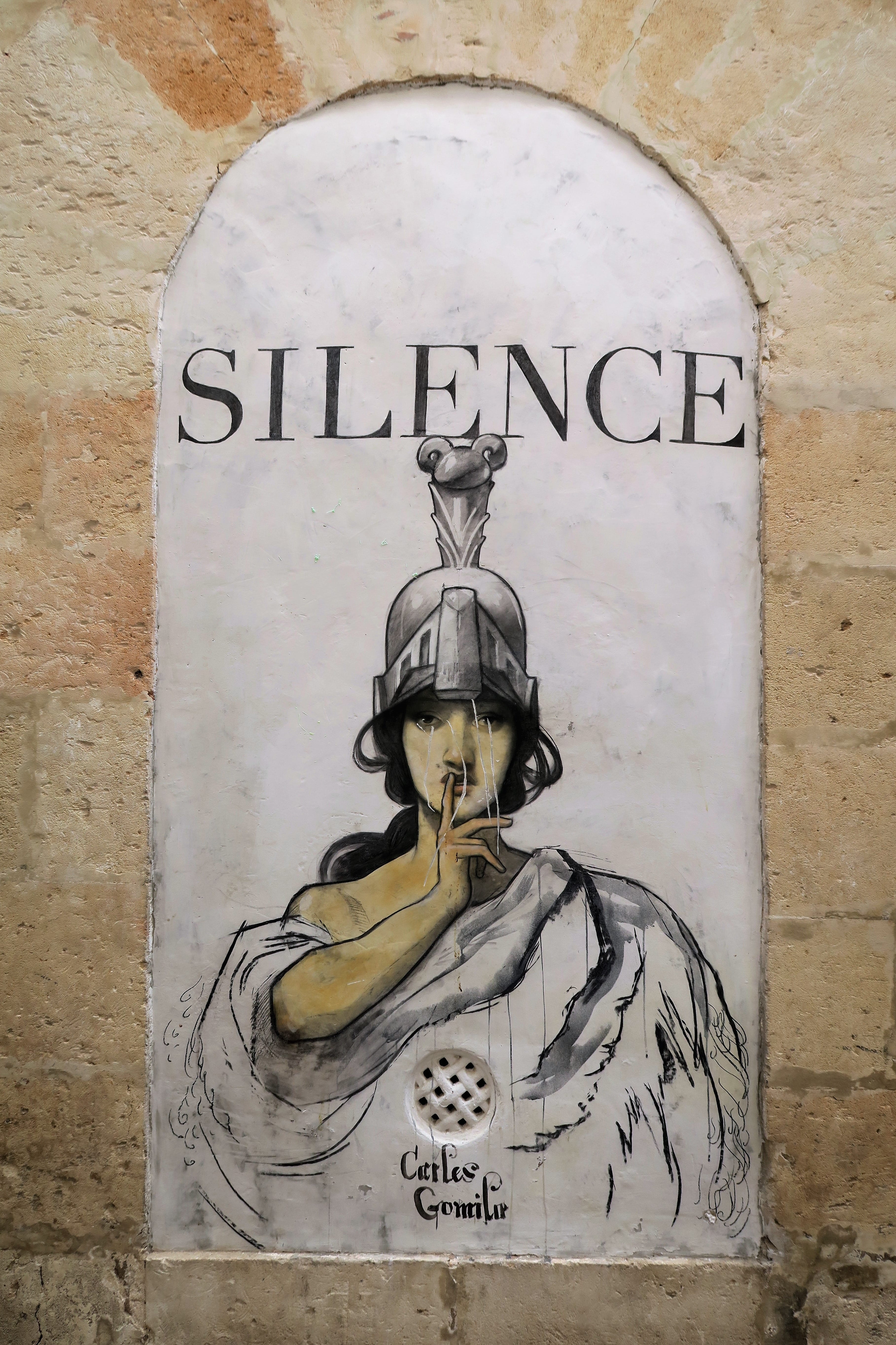 no people, female likeness, graffiti, painted walls, Silence, representation, street art, sculpture, history, Street, politics, close-up, military, Noise, Phone HD Wallpaper