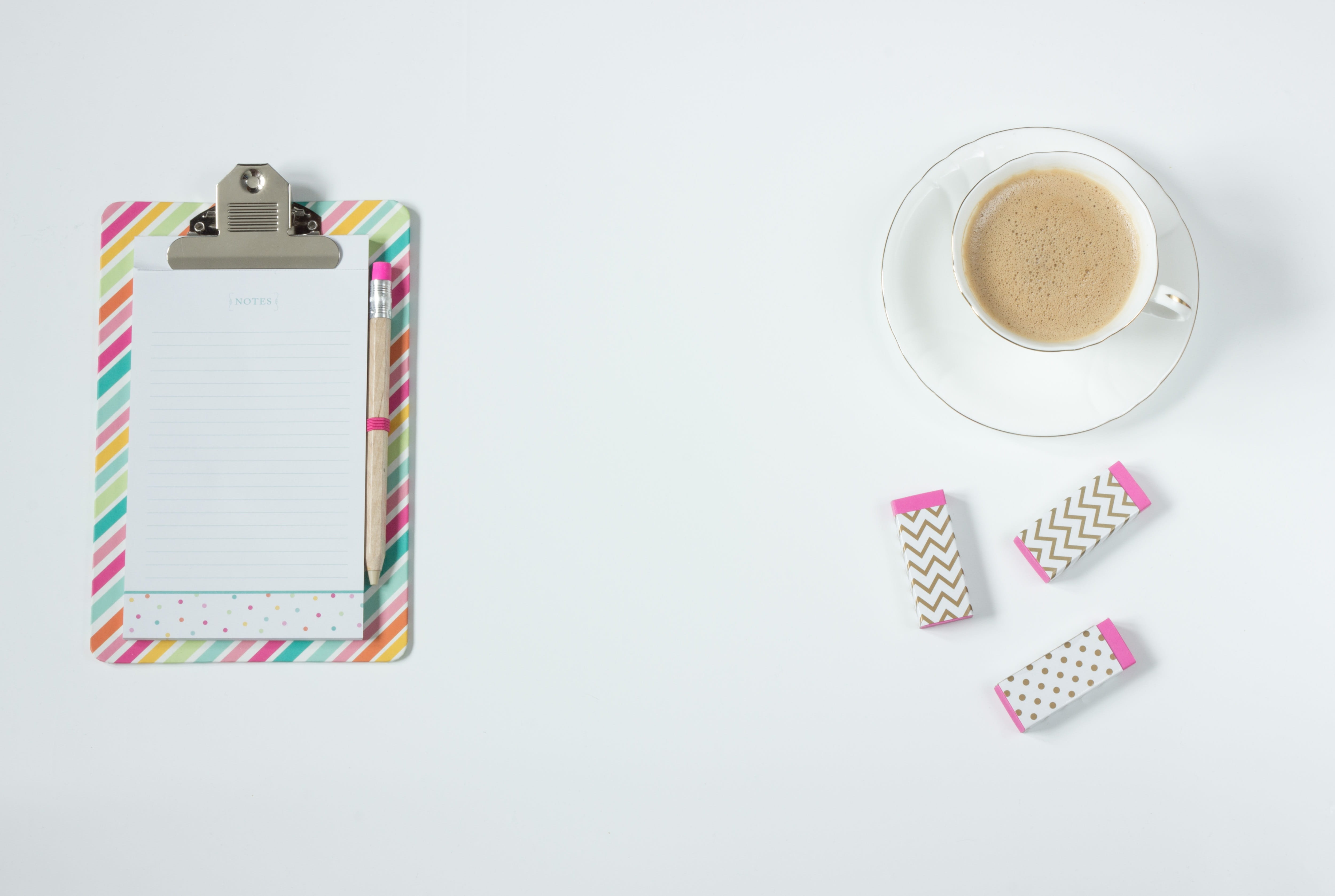notebook, design, mug, coffee cup, blank, pastel, love, document, copy space, refreshment, close-up, white background, indoors, saucer, ceramic, tea, inside, HD Wallpaper