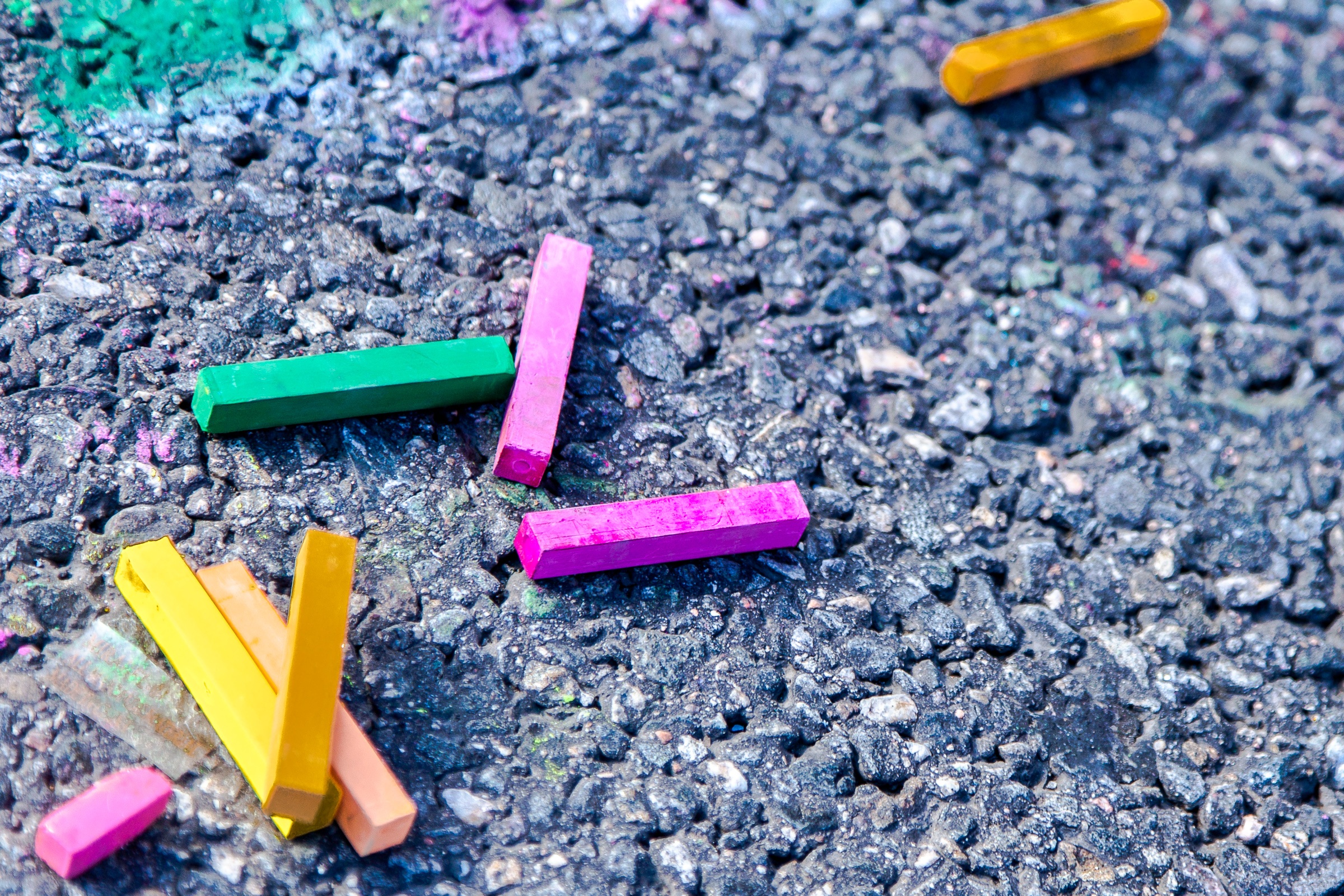 group of objects, painting, high angle view, sidewalk, multi colored, chalk - art equipment, wood - material, creativity, gray, creative, nature, colored, HD Wallpaper
