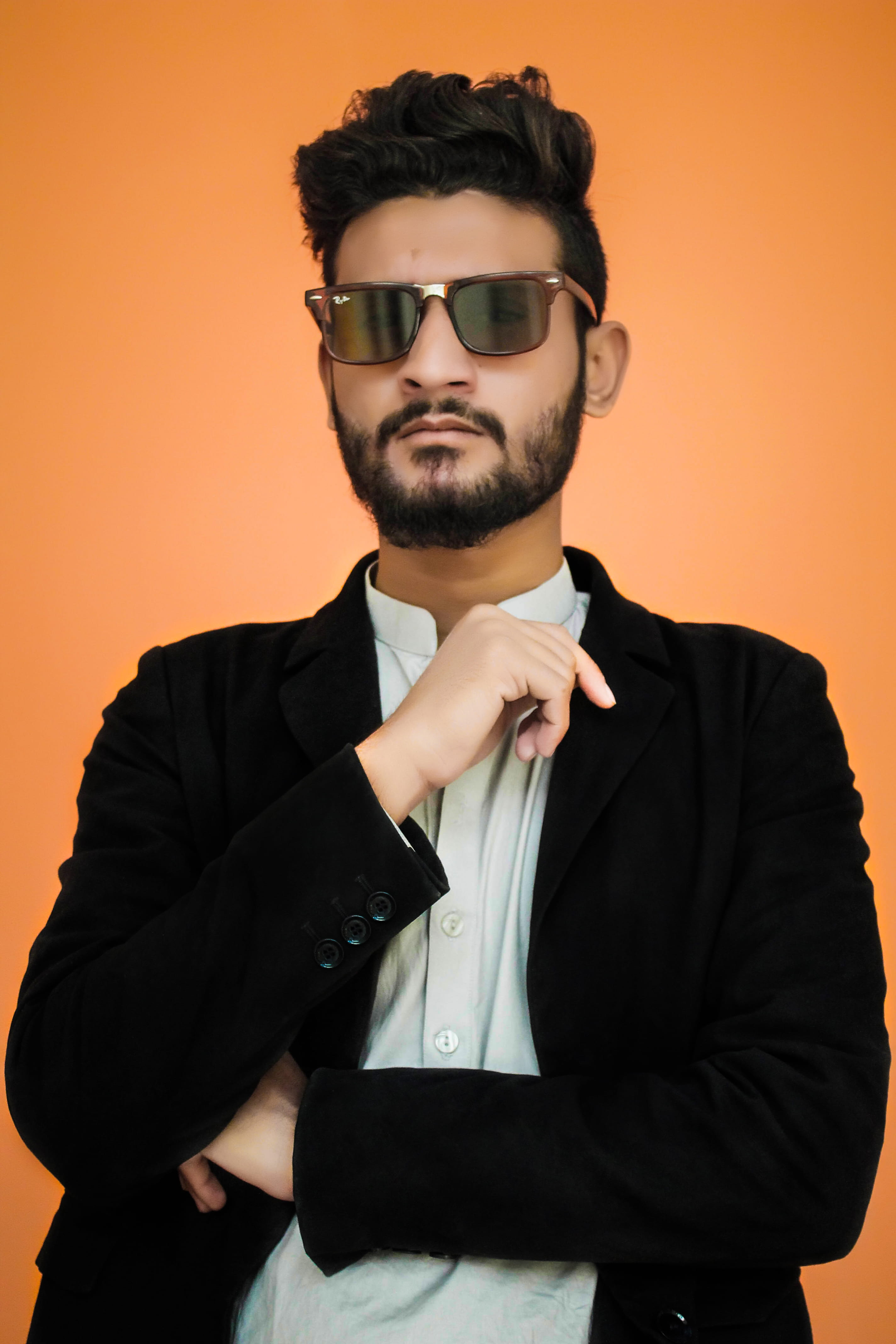 close-up, photoshoot, fashion model, men, sunglasses, portrait, eyeglasses, looking, hair, serious, guy, facial hair, young adult, man, notched, waist up, Phone HD Wallpaper