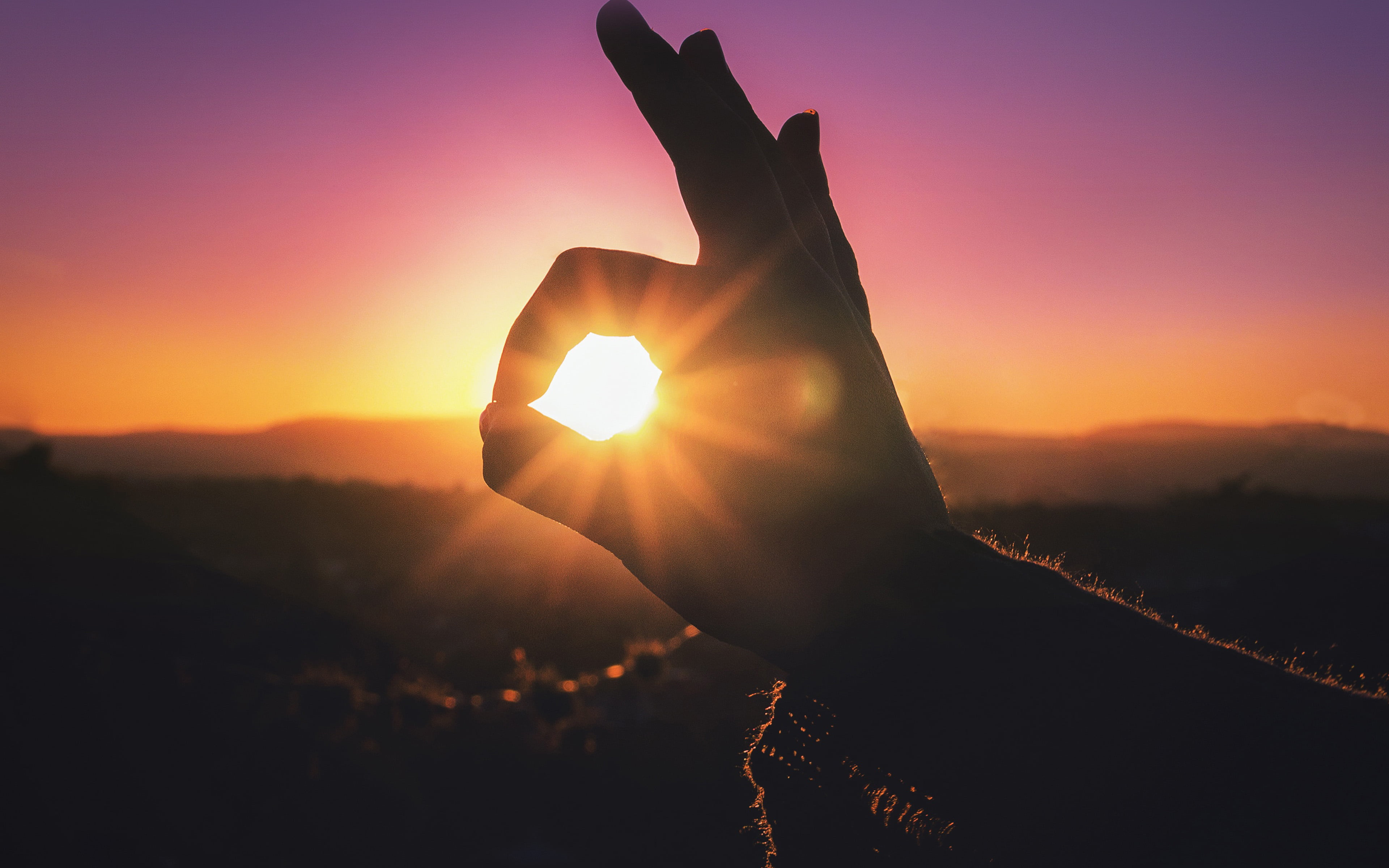 art, sunbeam, sky, sunlight, orange color, finger, one person, body part, outdoors, 4K, sunset, illustration, human hand, holding, back lit, unrecognizable person, HD Wallpaper