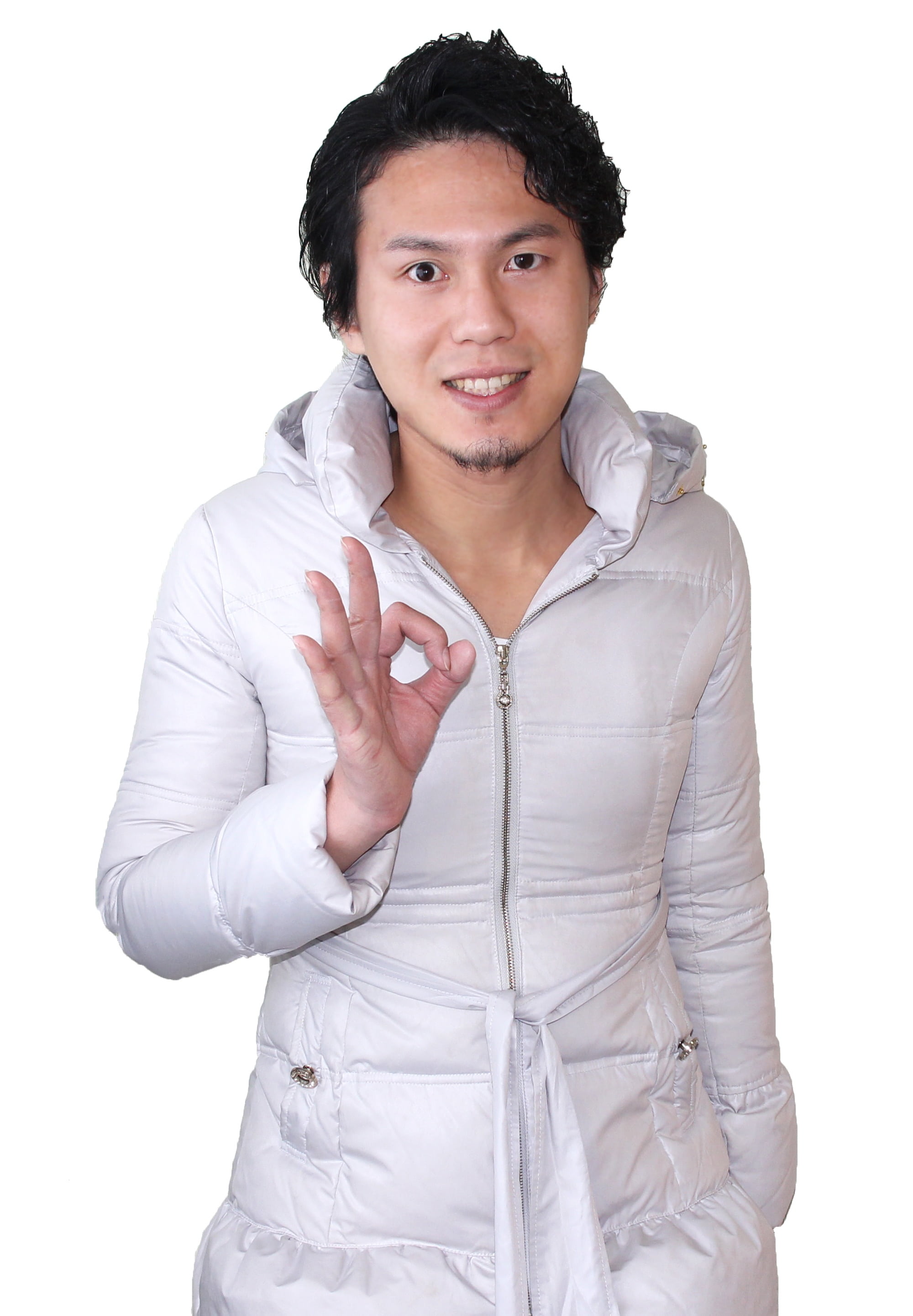 portrait, one person, 2K, looking at camera, standing, white background, finger, lifestyles, young adult, indoors, zero, smile, studio shot, three quarter length, Phone HD Wallpaper