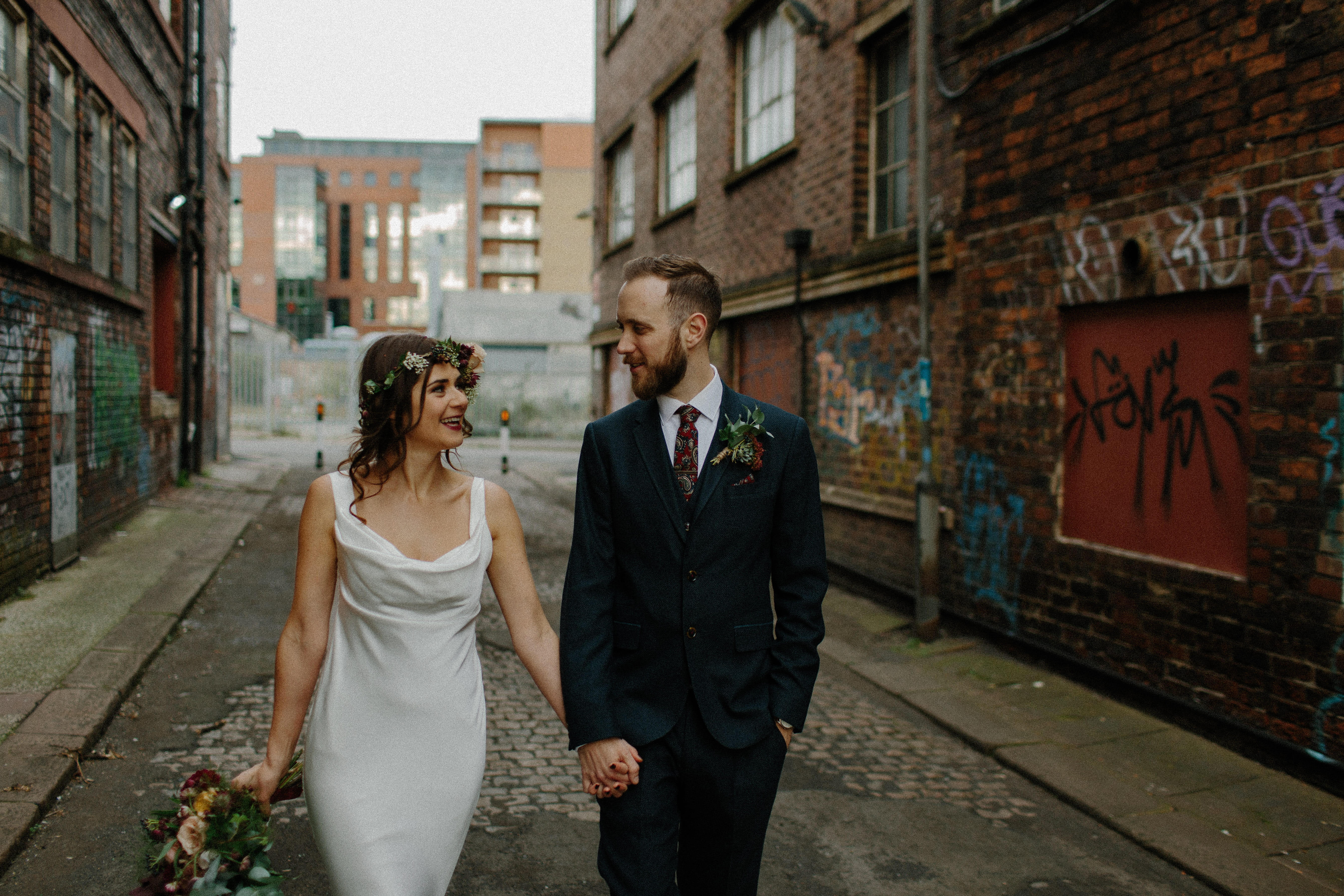 men, togetherness, caucasian Ethnicity, adult, urban Scene, graffiti, positive emotion, 5K, young adult, holding hands, groom, walking, three quarter length, HD Wallpaper