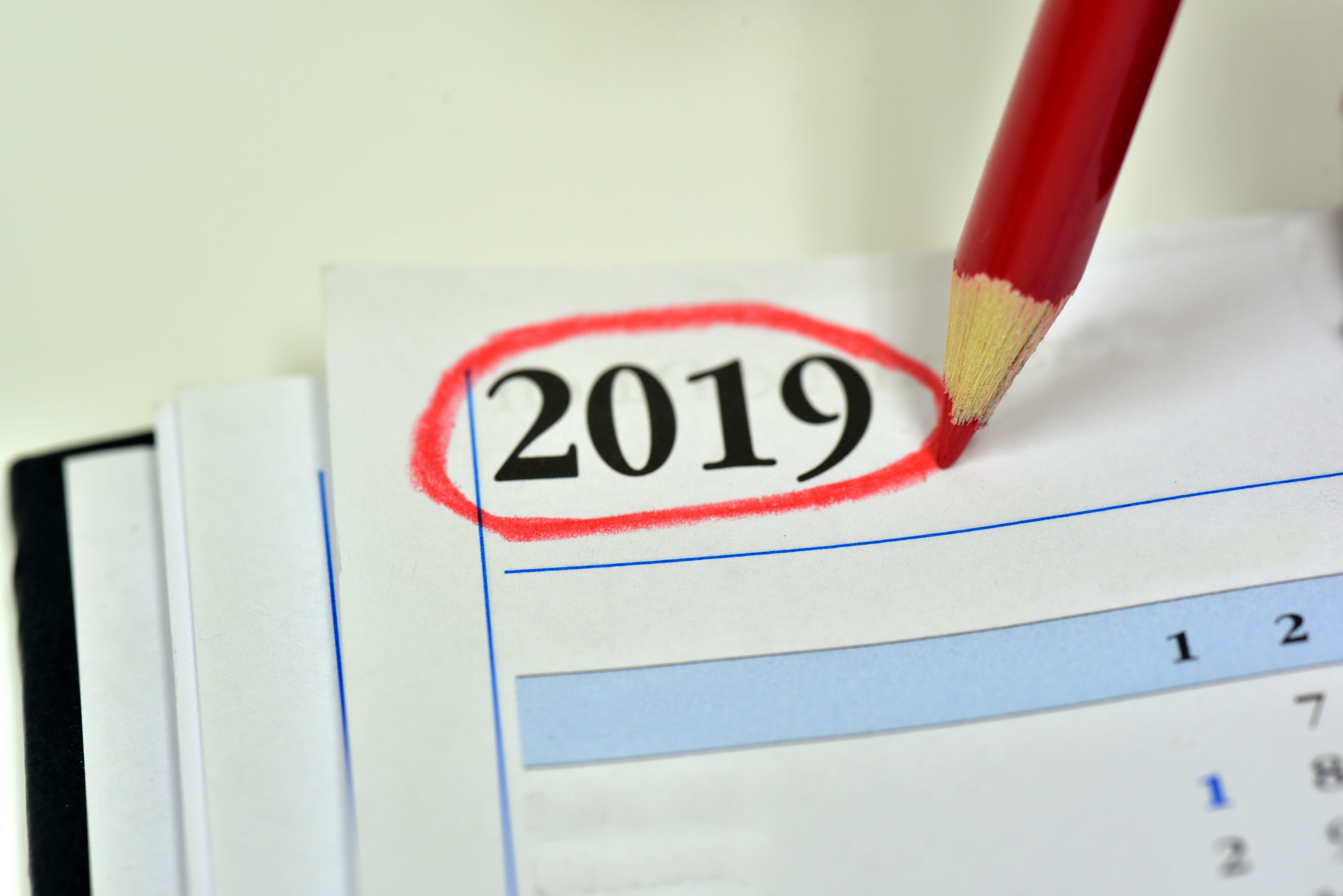 text, number, close-up, book calendar, new years eve, start, activity, new year, publication, pen, paper, red pen, year, new years day, 2019, calendar, HD Wallpaper