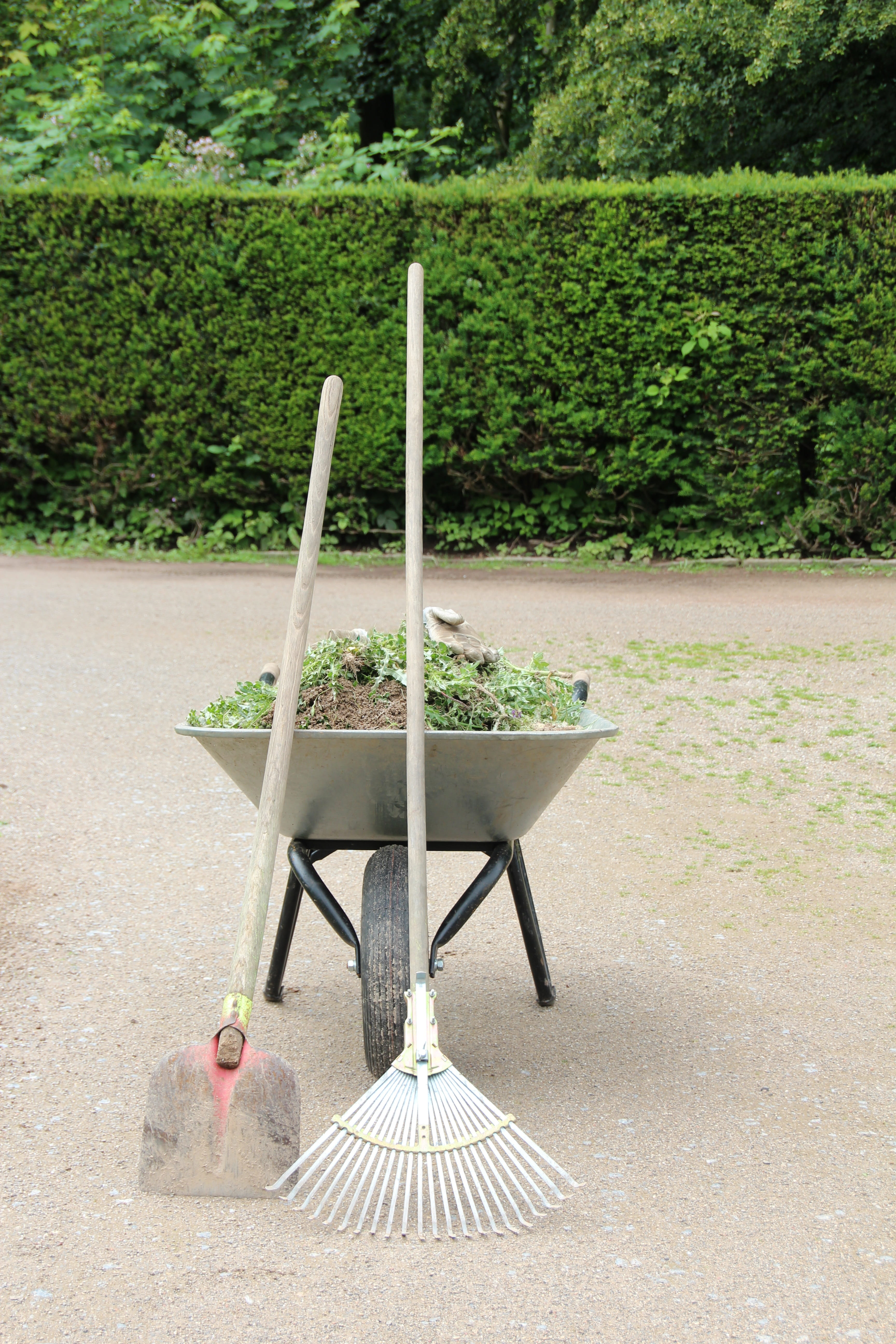 Gardening, Rake, park, park - man made space, beauty in nature, tools, flowerbed, chair, Work, plant, green color, no people, blade, front or back yard, Phone HD Wallpaper