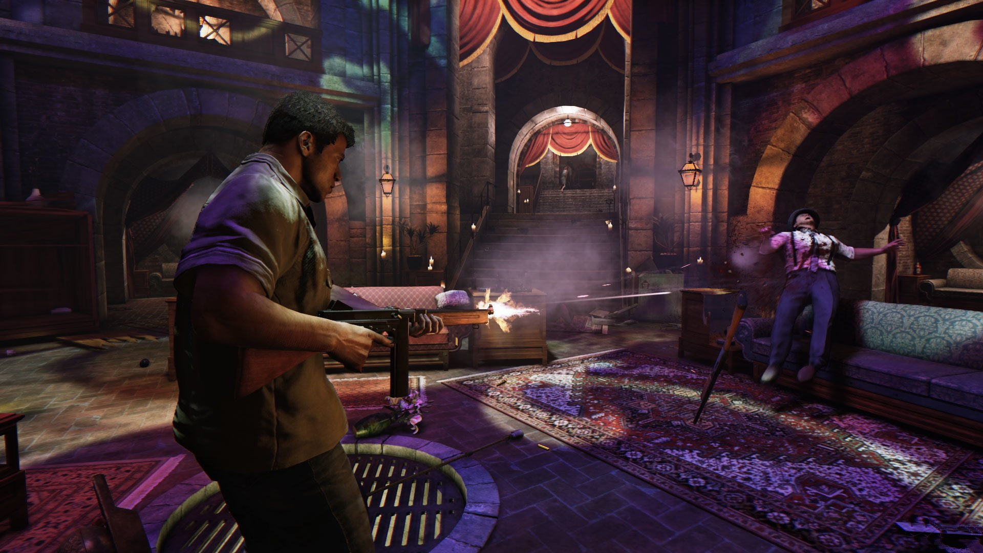 Mafia III, architecture, 1080P, building, side view, Mafia, people, built structure, religion, illuminated, men, indoors, real people, praying, adult, HD Wallpaper