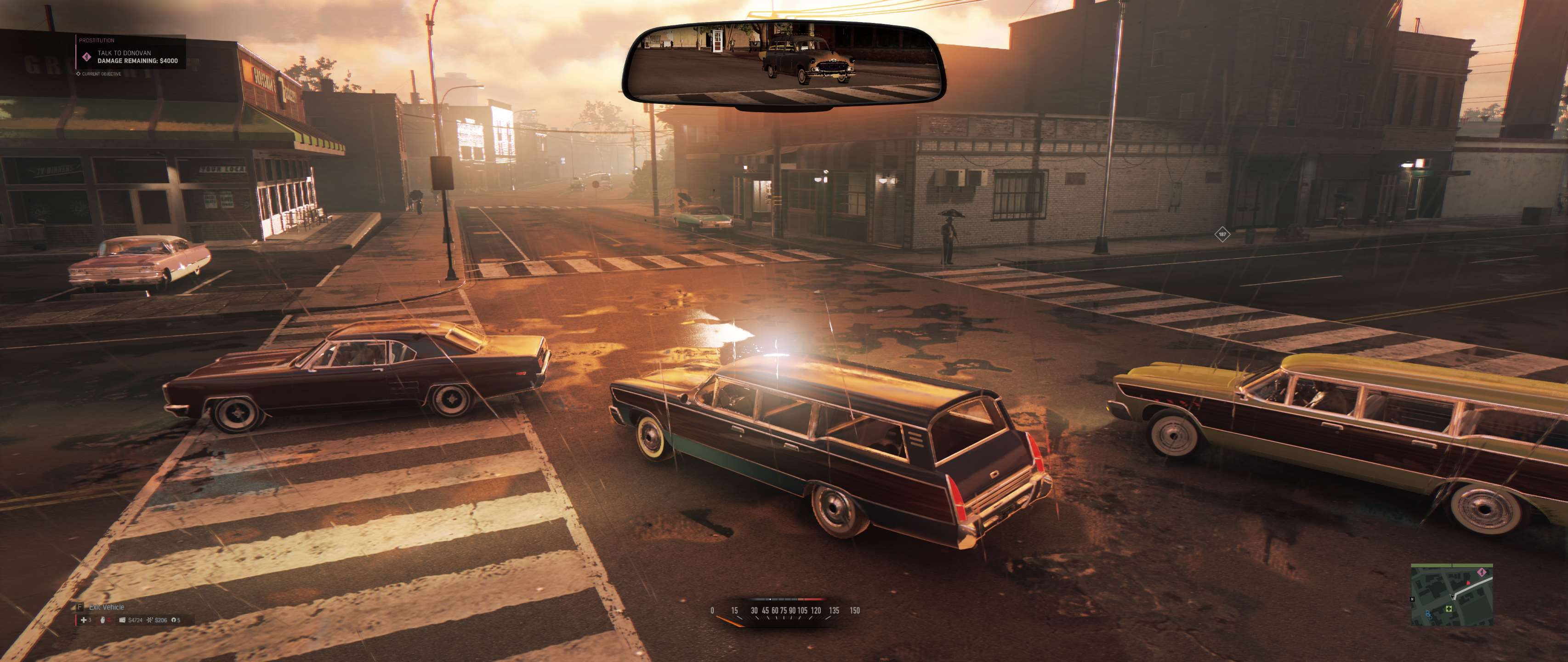transportation, architecture, road marking, sunset, built structure, city, motor vehicle, symbol, road, no people, sky, crosswalk, mafia 3 4k screenshot, HD Wallpaper