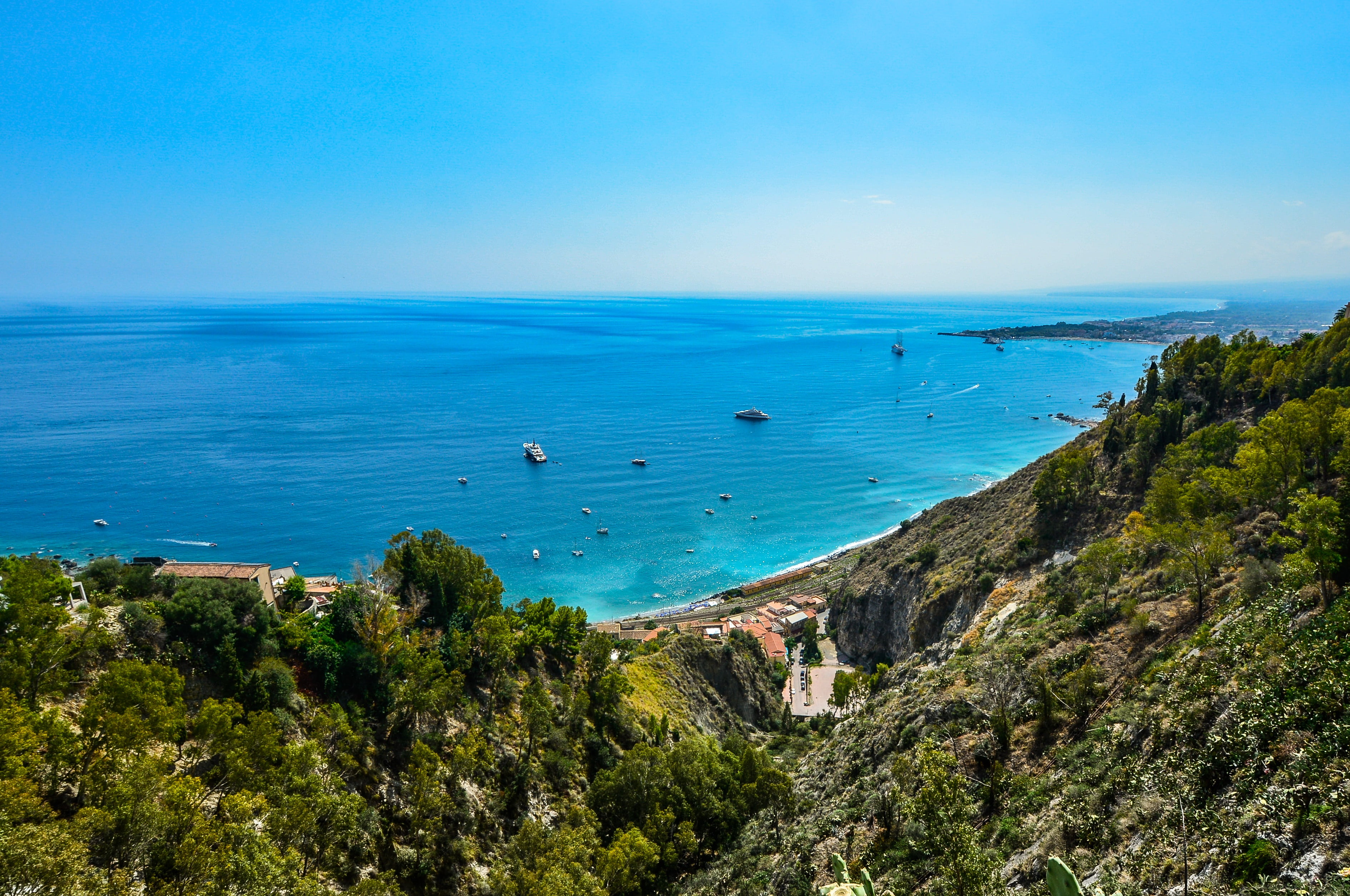 sicily, beach, water, tranquil scene, summer, coastline, taormina, scenics, beside, coast, outdoors, sicilian, land, 2K, sea, non-urban scene, italy, beauty in nature, HD Wallpaper