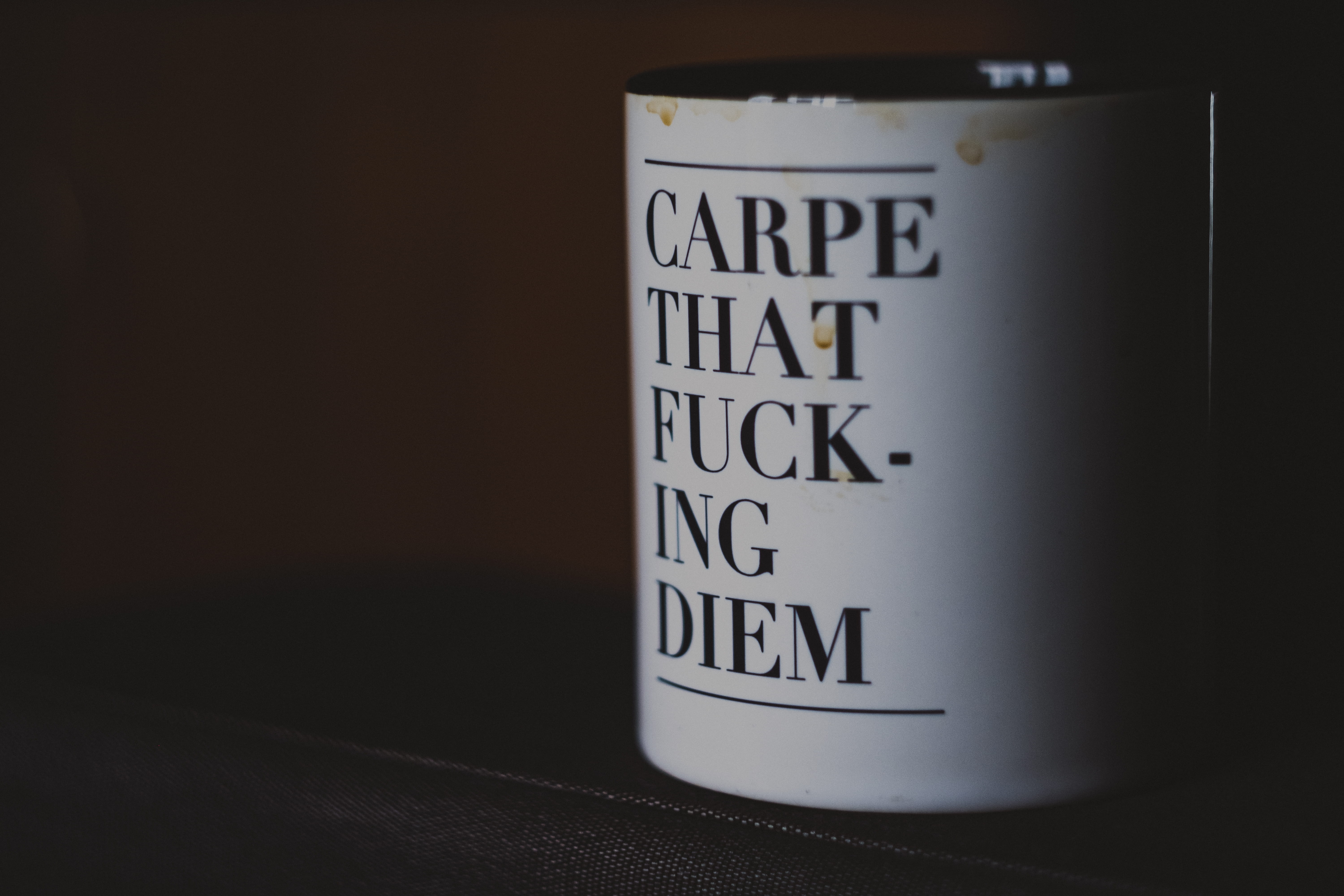 copy space, single object, dark, drink, carpe diem, no people, non-alcoholic beverage, carpe, text, black background, 5K, food, studio shot, coffee - drink, HD Wallpaper