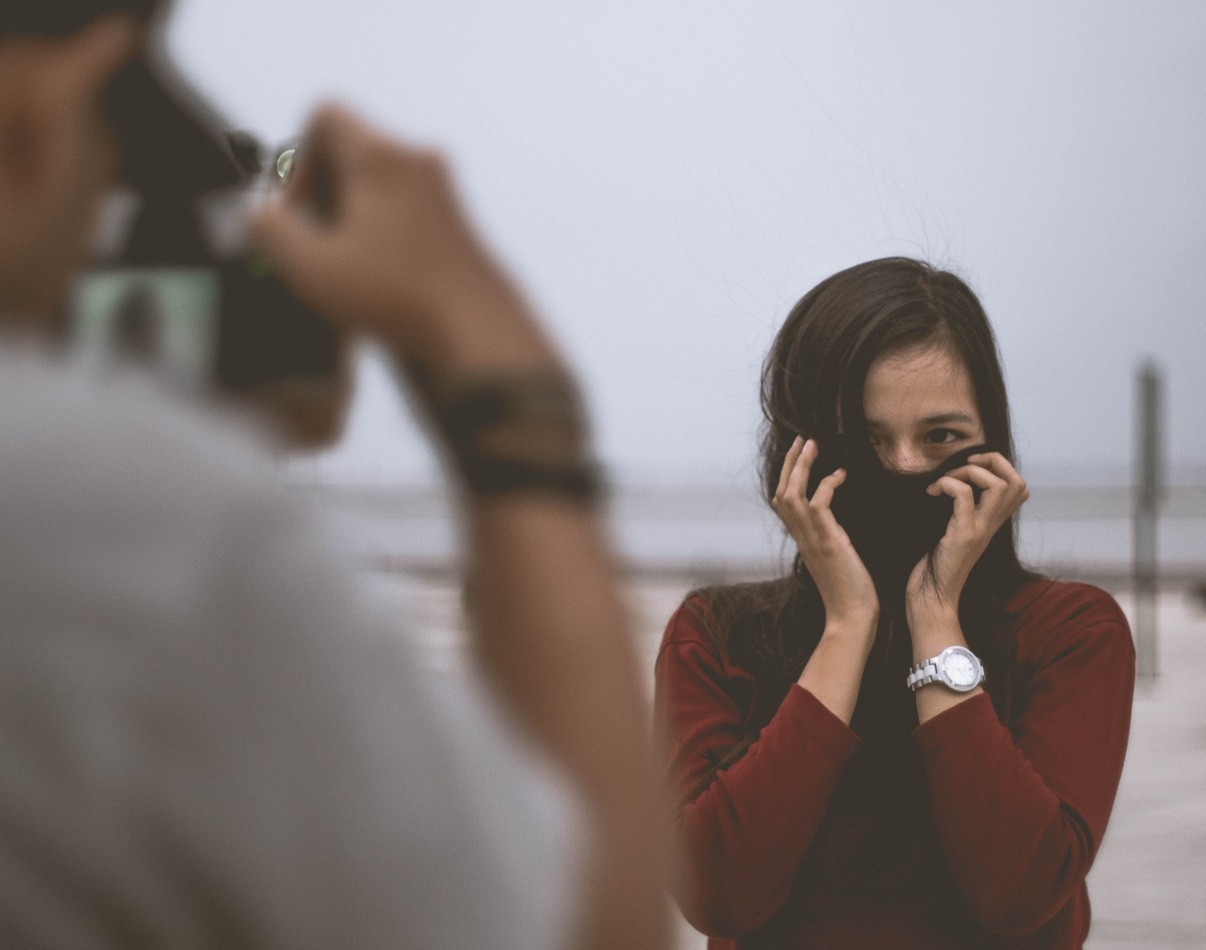 young women, photographing, focus, red, shirt, headshot, person, taking, mobile phone, indonesia, sleeved, sweater, lady, photography themes, adult, camera, HD Wallpaper