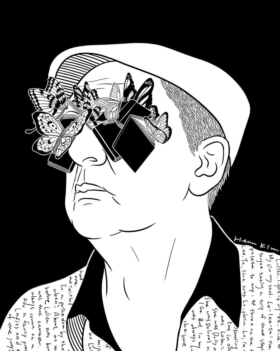 black background, pattern, cut out, one person, front view, hat, indoors, young adult, human body part, butterfly, studio shot, monochrome, Vladimir Nabokov, Phone HD Wallpaper