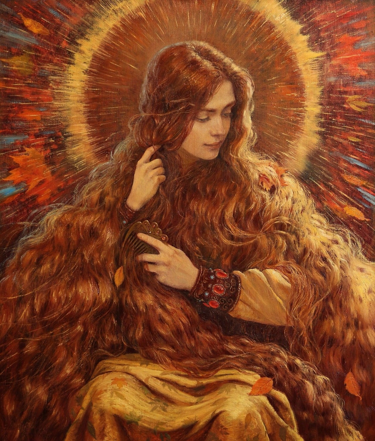 painting, classic art, fall, traditional art, canvas, Vladimir Kireev, 720P, Phone HD Wallpaper