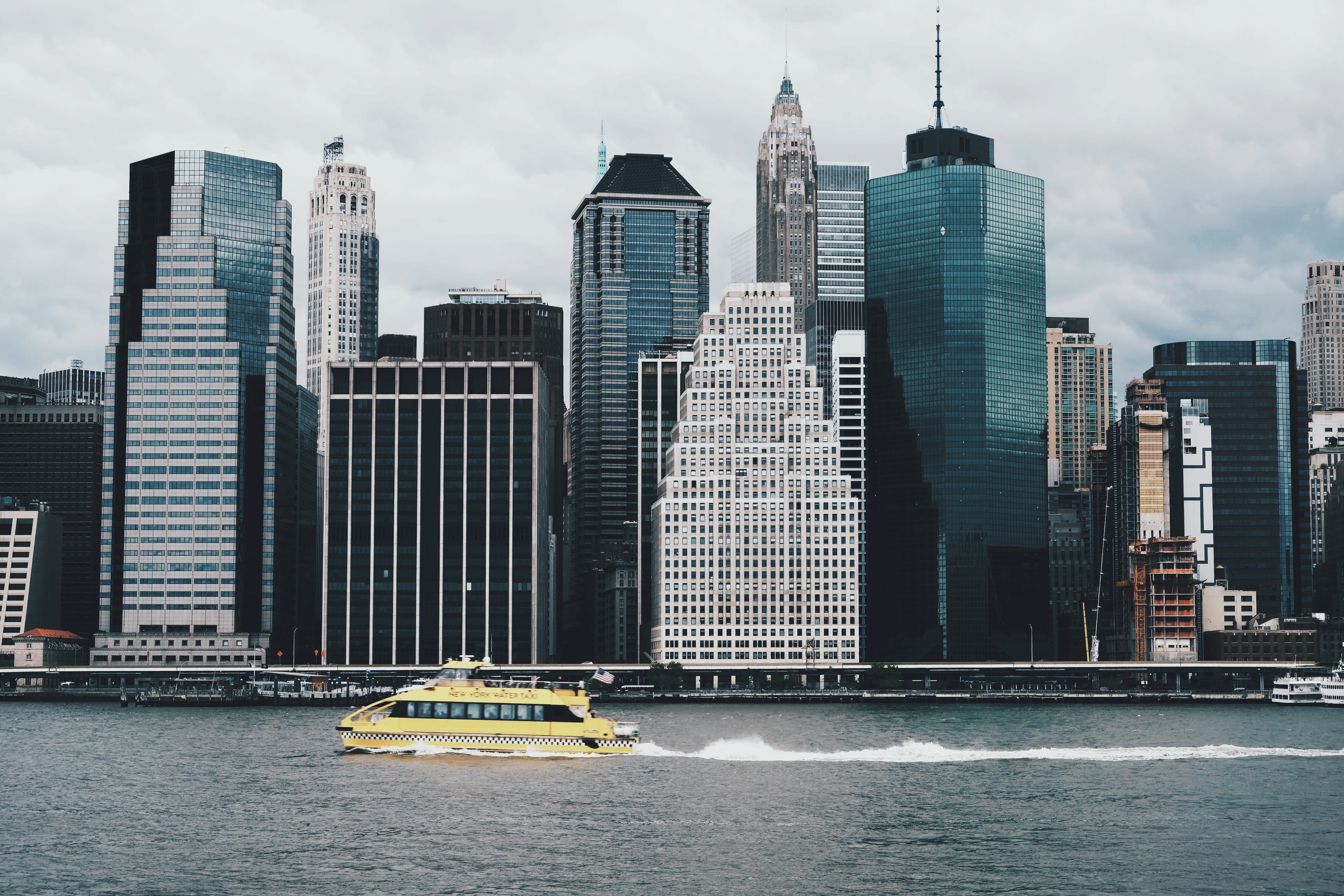 tour, highrise, passenger craft, cloud - sky, financial district, cityscape, york, cloudy, nautical vessel, building exterior, day, architecture, skyscraper, HD Wallpaper