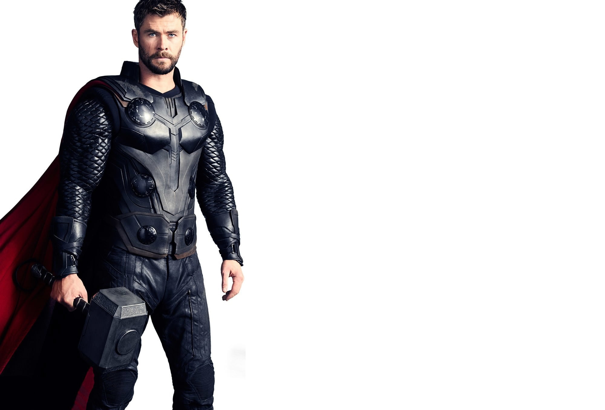 young men, young adult, front view, god, black color, studio shot, avengers, standing, lifestyles, men, Chris Hemsworth, leather, leather jacket, looking at camera, HD Wallpaper