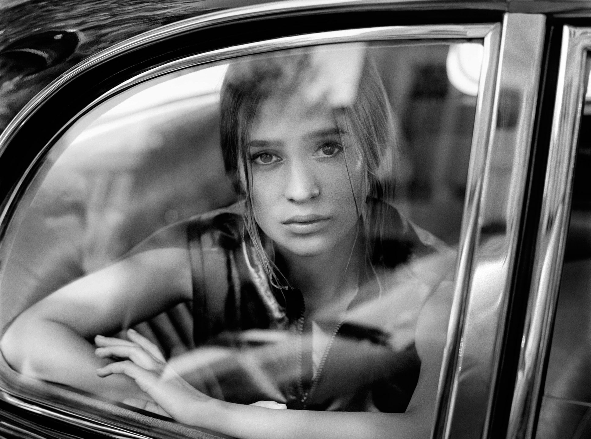 black and white, journal, Alicia Vikander, glass, photographer, photoshoot, Porter, car, Tom Craig, 1080P, actress, HD Wallpaper