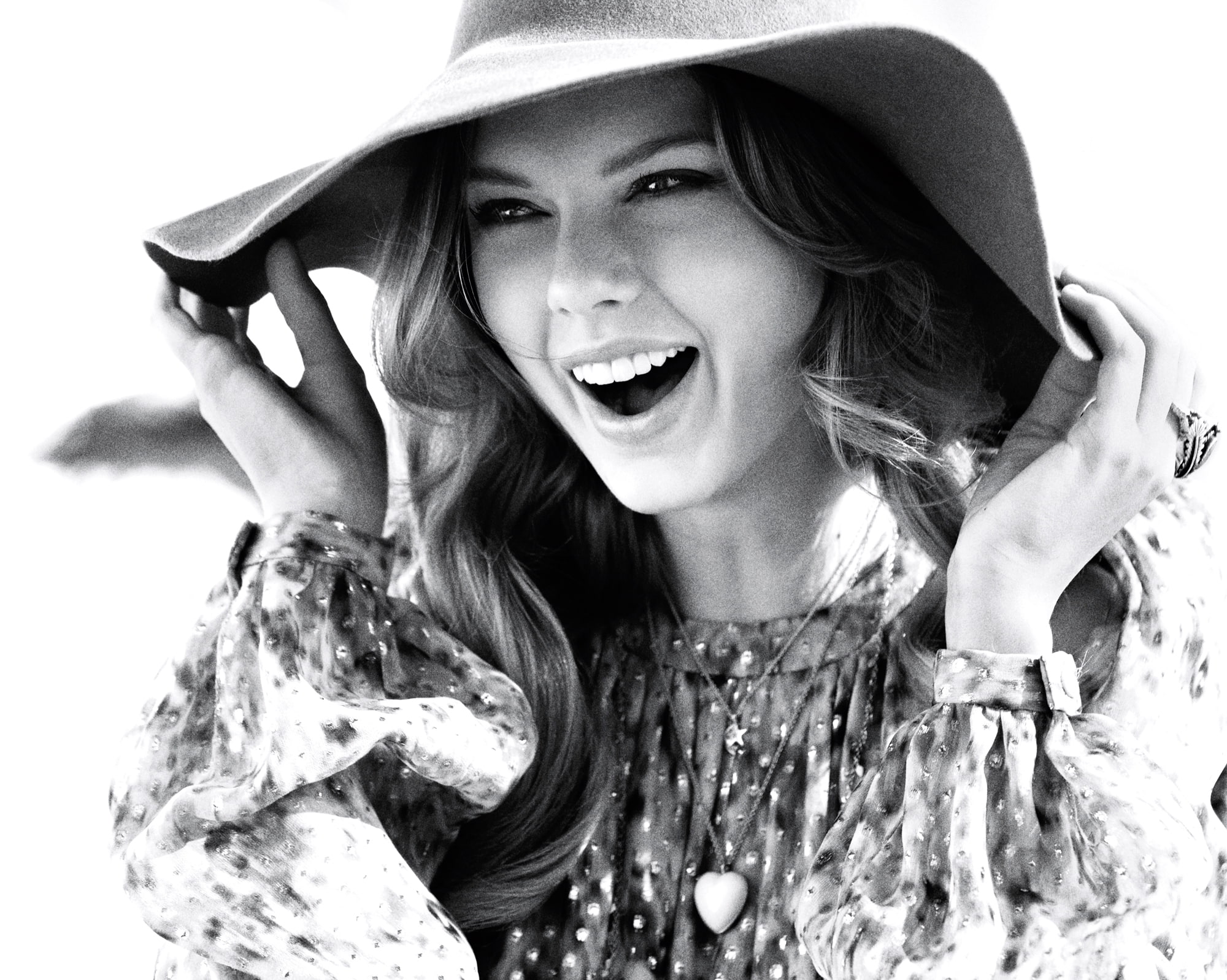 dress, photo, InStyle, 1080P, singer, black and white, Regan Cameron, mood, Taylor Swift, journal, hat, joy, HD Wallpaper