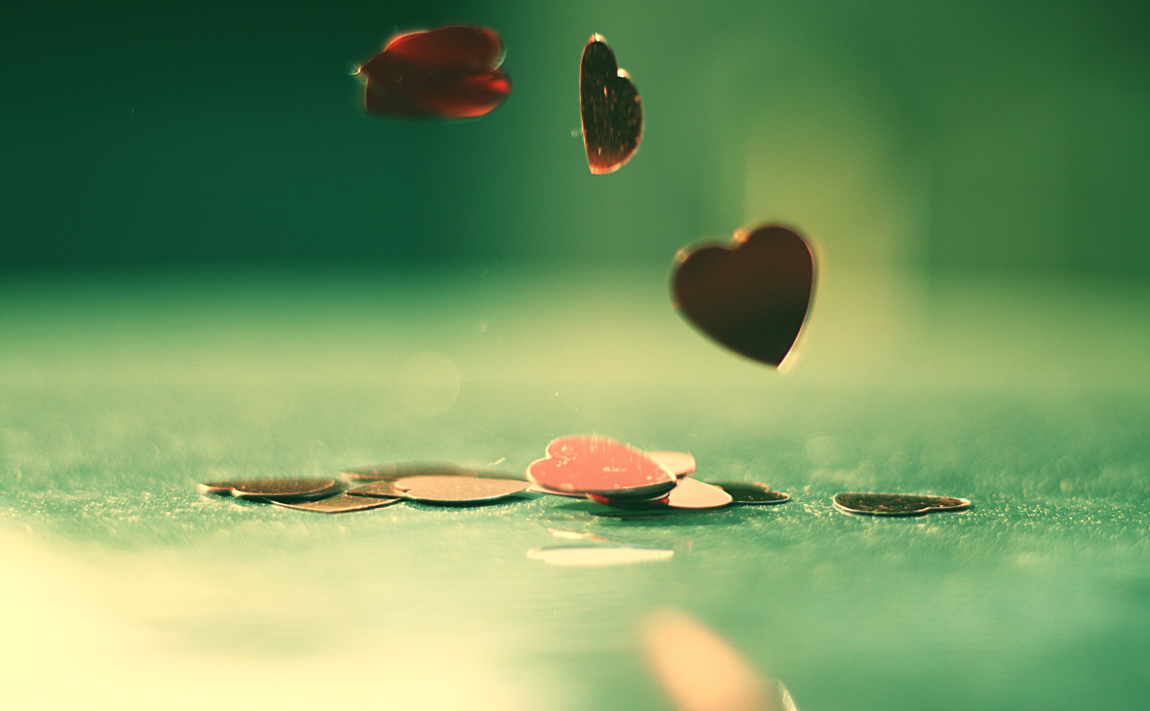 paper, selective focus, positive emotion, Hearts, plant part, nature, no people, healthy eating, heart shape, falling, table, reflection, leaf, HD Wallpaper
