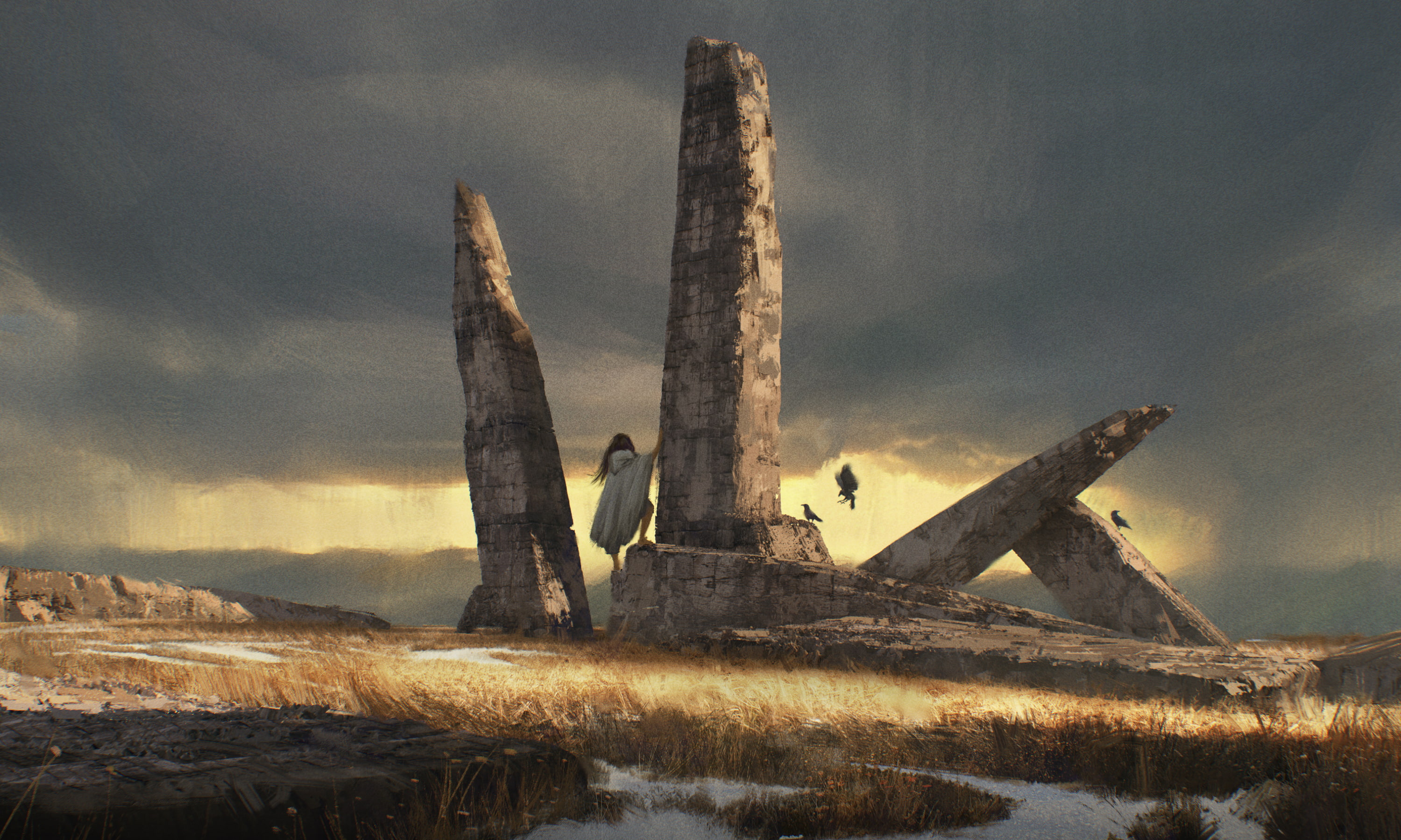 girl, ruins, Krist Miha, 2K, HD Wallpaper
