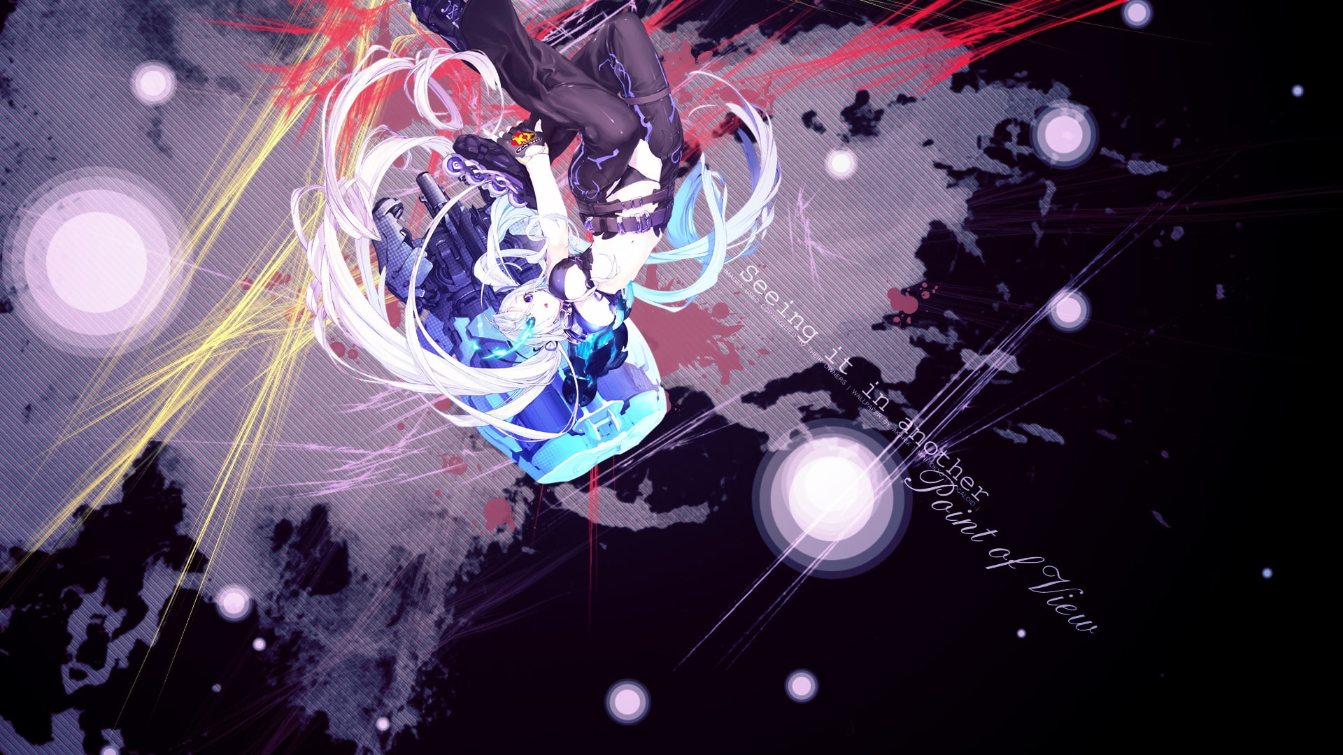 Black Rock Shooter, twintails, hair, x, shooter, art, people, white, black, hd, 1080P, rock, long, HD Wallpaper