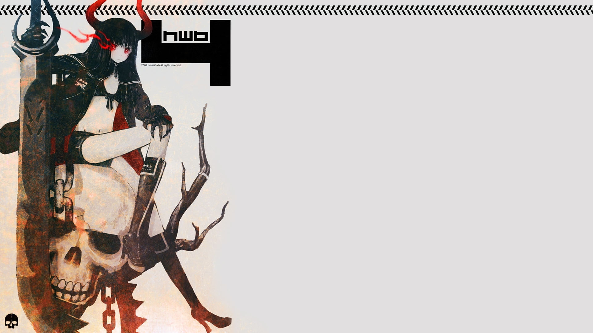 x, art, black, Black Gold Saw, saw, people, hair, 1080P, Black Rock Shooter, rock, hd, long, shooter, gold, HD Wallpaper