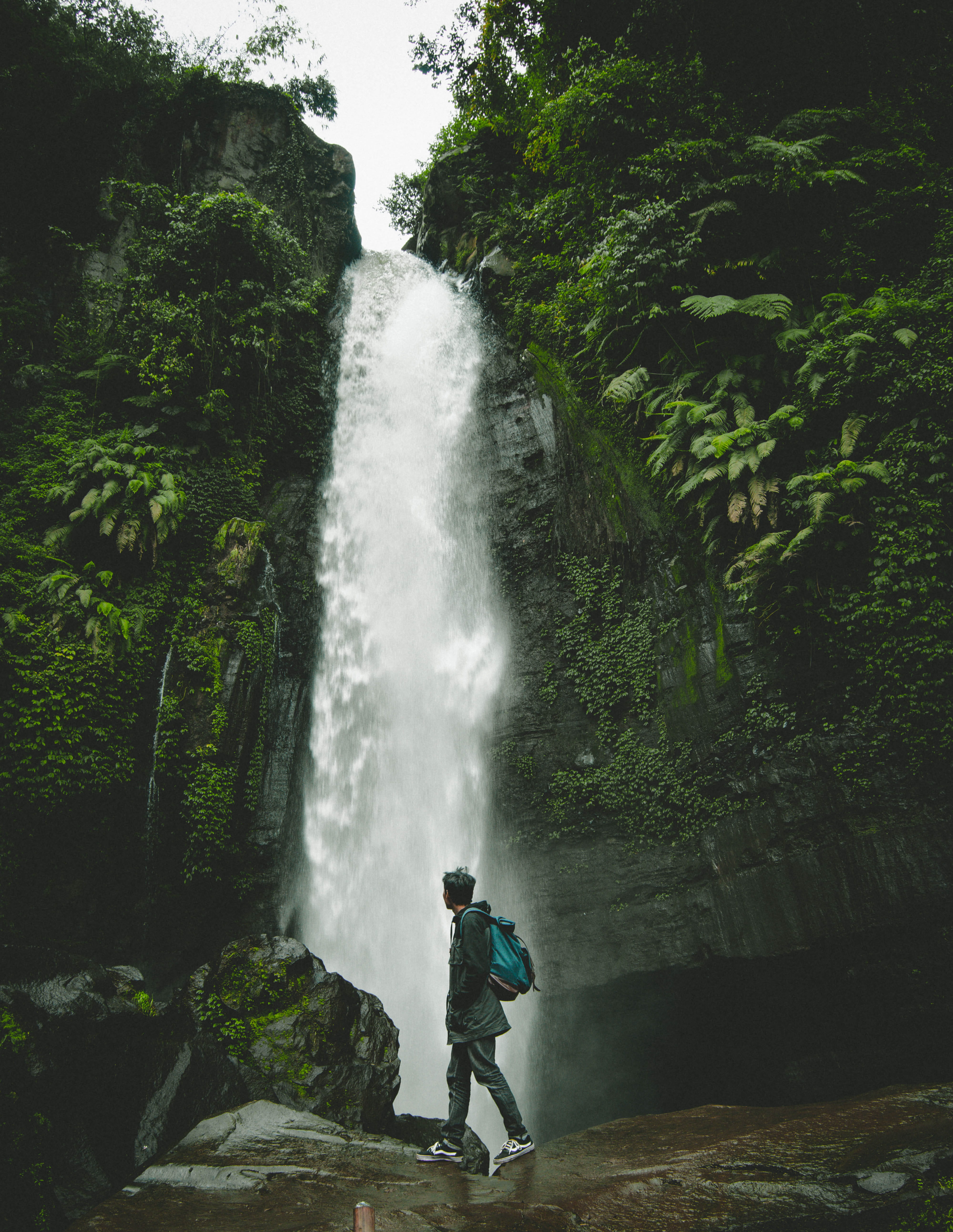 rock - object, plant, motion, long exposure, tree, men, water, beauty in nature, power in nature, coban talun waterfall, indonesia, lifestyles, real people, Phone HD Wallpaper