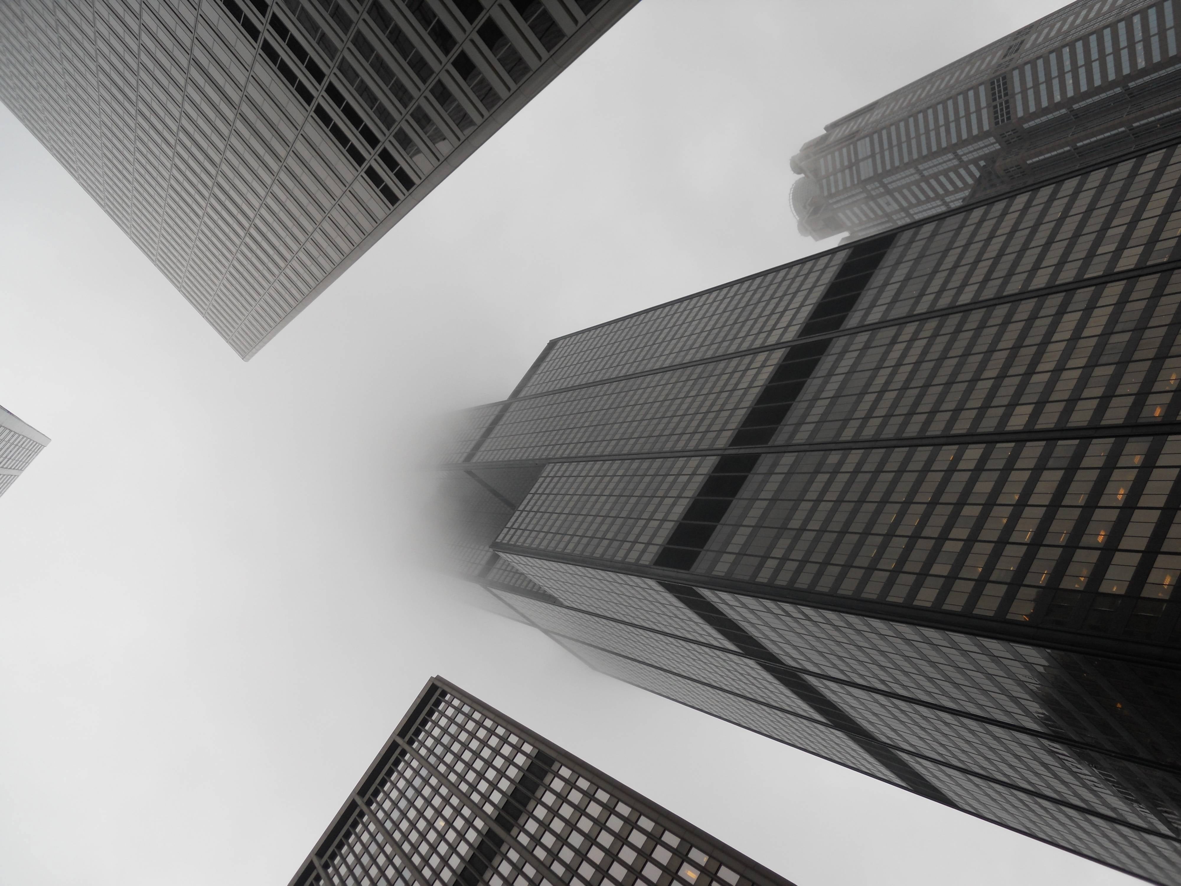 window, apartment, sunlight, buildings, city Life, directly Below, architecture, low Angle View, vanishing Point, office, finance, urban Scene, black and white, HD Wallpaper