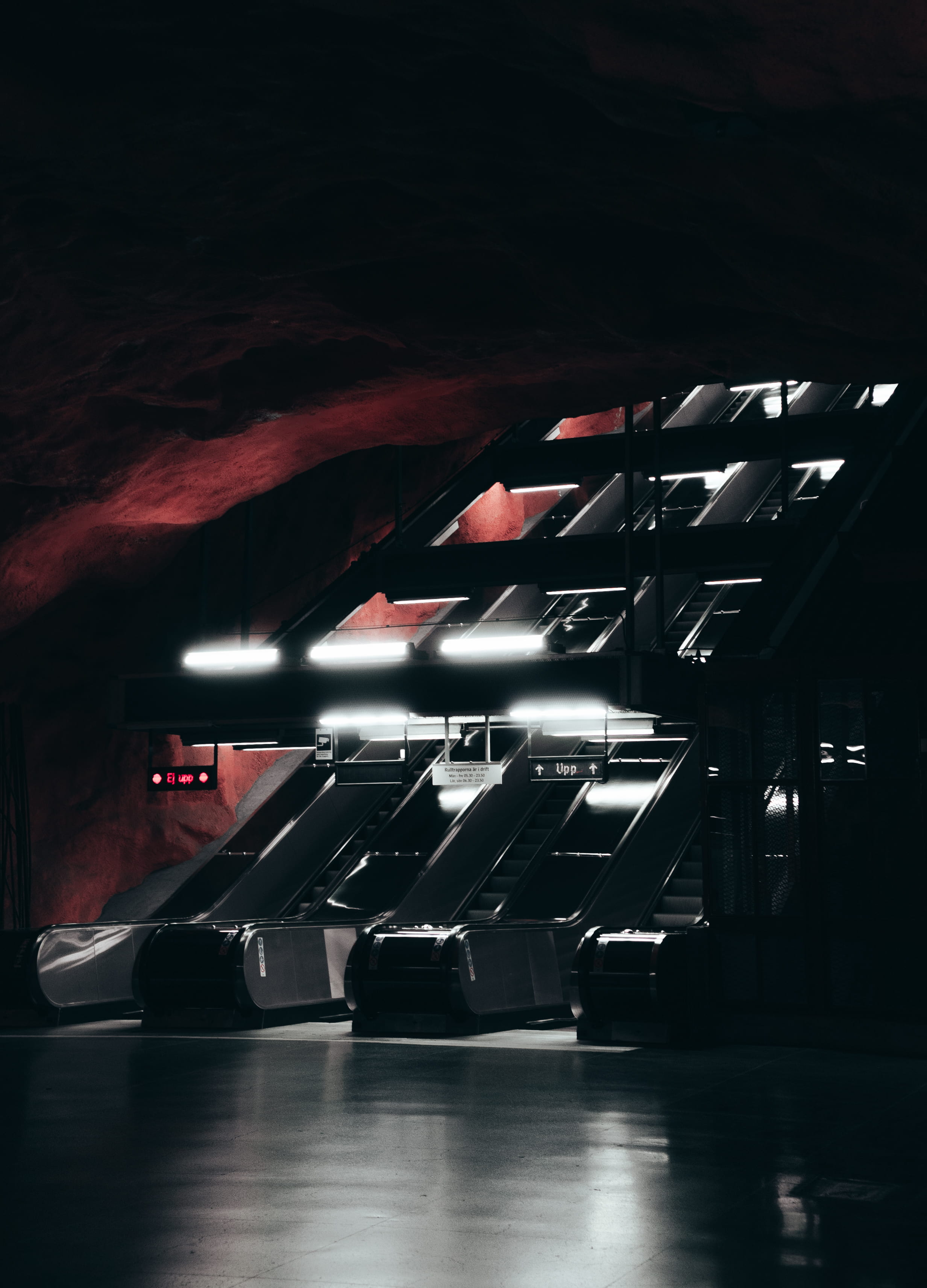 architectural column, absence, train station, building, sweden, indoors, light, stockholm, no people, escalator, built structure, empty, photography, transportation, Phone HD Wallpaper