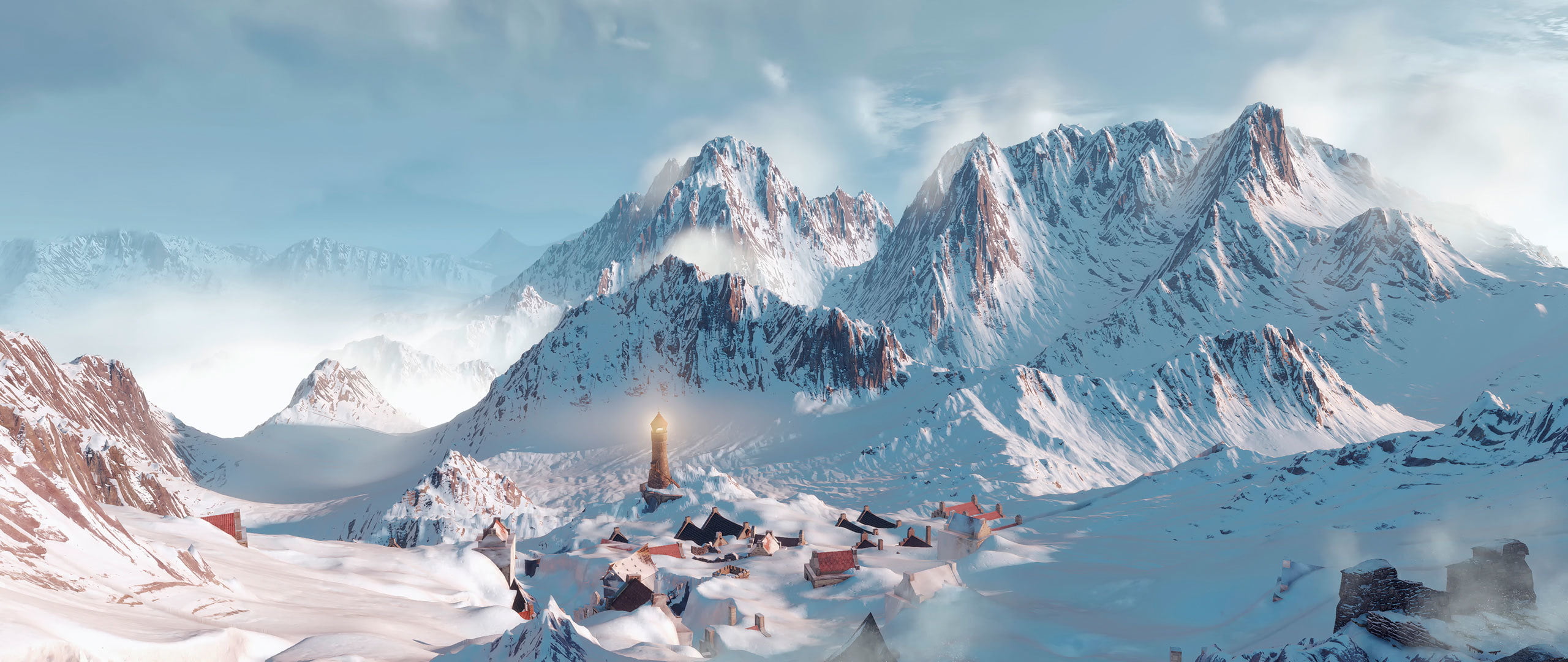 nature, blue, tourism, panoramic, The Witcher, hill, mountain Ridge, mountain Peak, The Witcher-3:Wild Hunt, environment, ice, cold - Temperature, mountain Climbing, HD Wallpaper