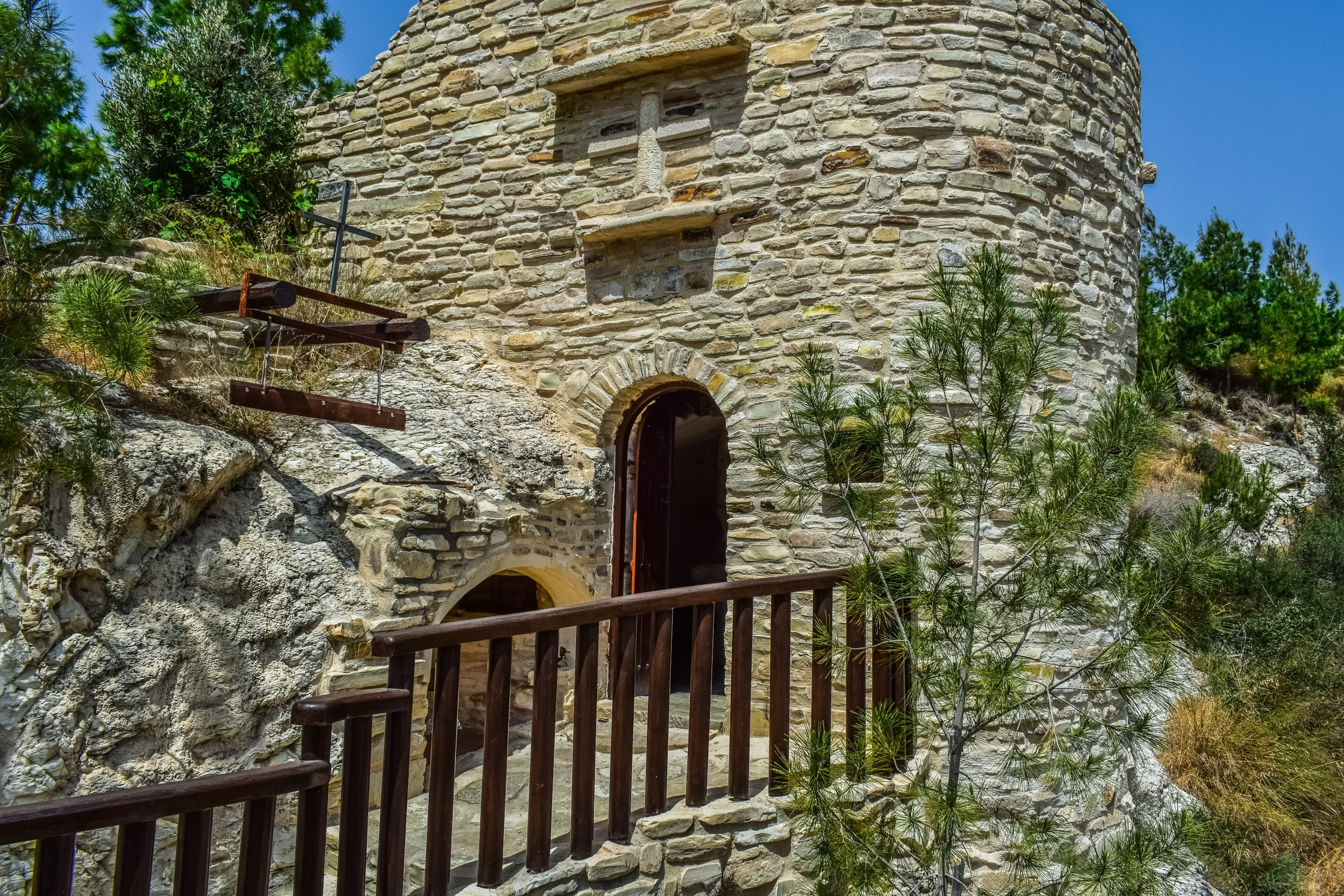 plant, nature, no people, tourism, low angle view, religion, arch, outdoors, tree, travel, orthodox, architecture, stone wall, stone, 5K, building, solid, HD Wallpaper