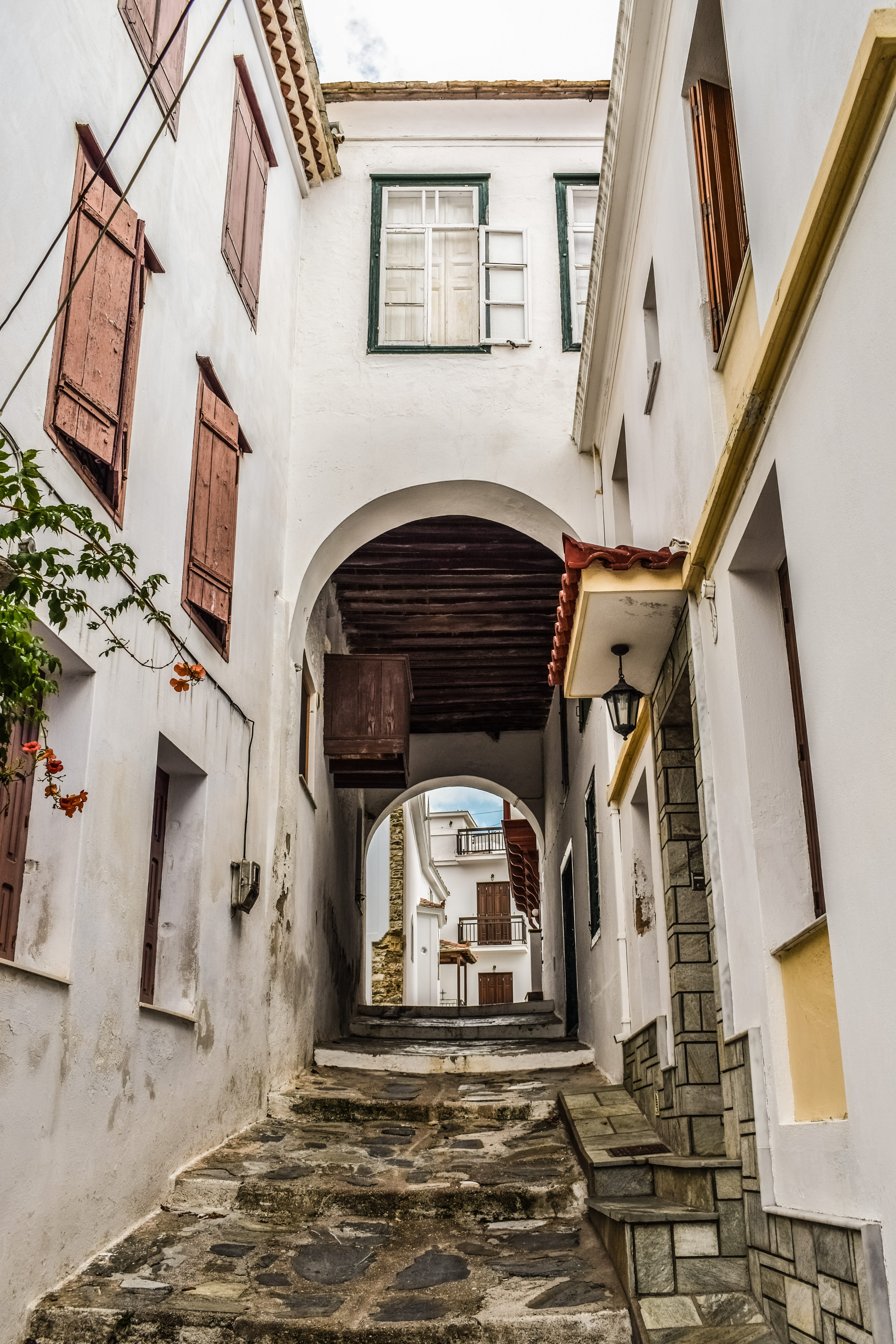 outdoors, greece, chora, residential district, 5K, stairs, direction, entrance, greek, building exterior, mediterranean, footpath, architecture, alley, Phone HD Wallpaper